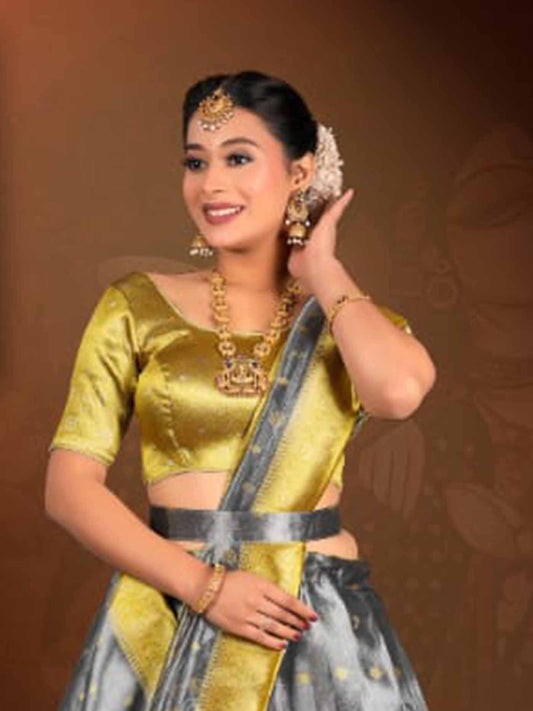 Silver Liril Tissue Lehenga for Women