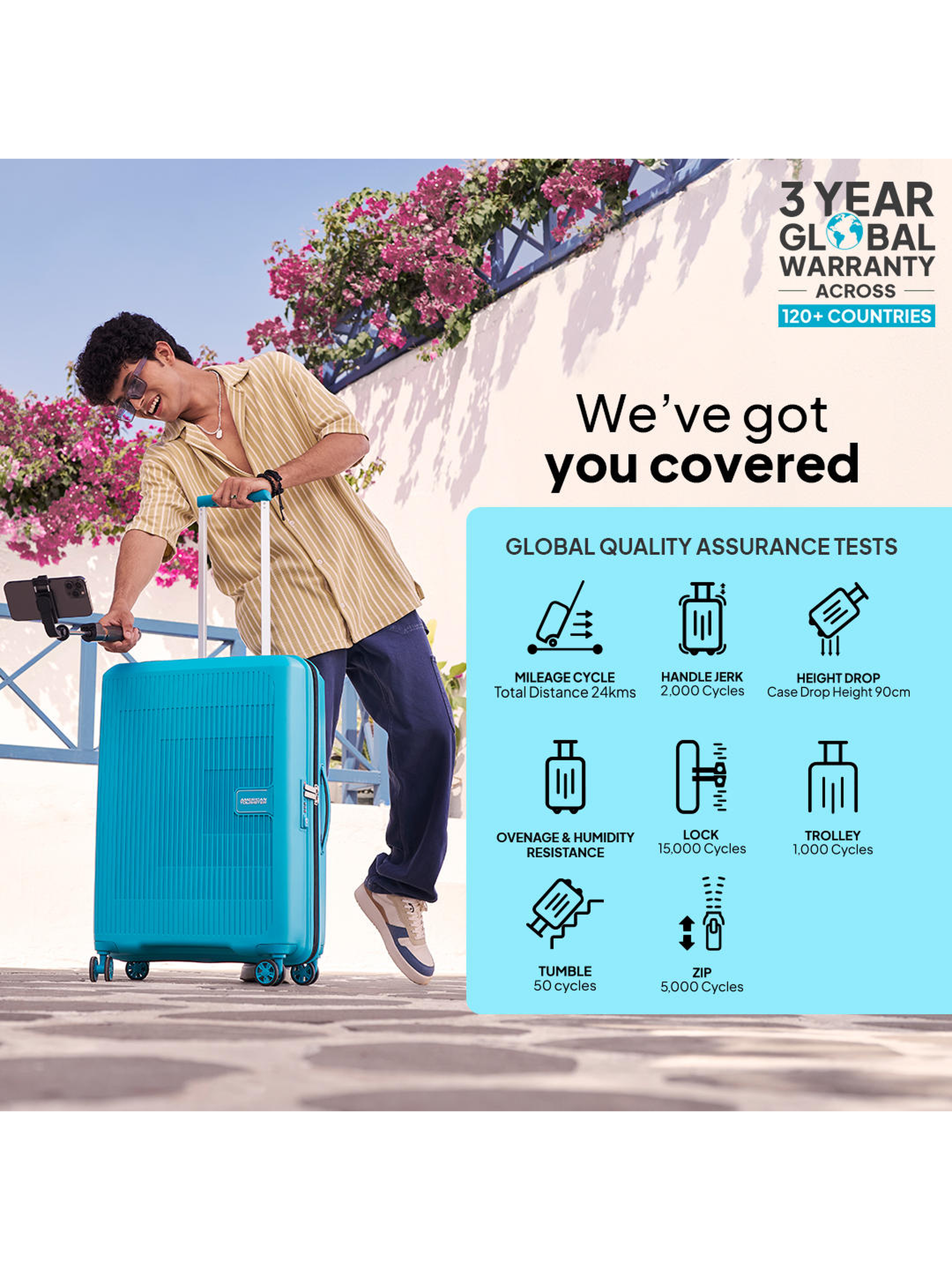 Stylish American Tourister Aerostep Trolley-Teal