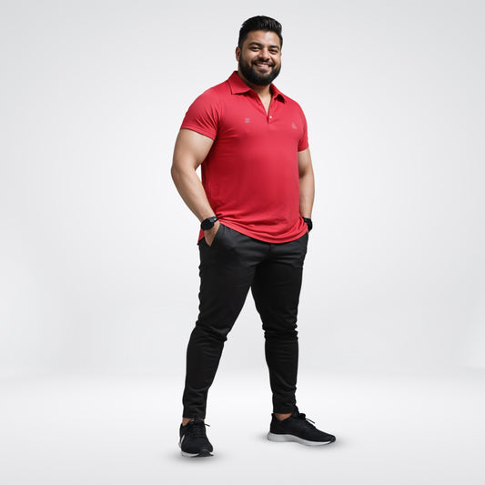 Charming Red Men Active Polo Tee -Plus Size