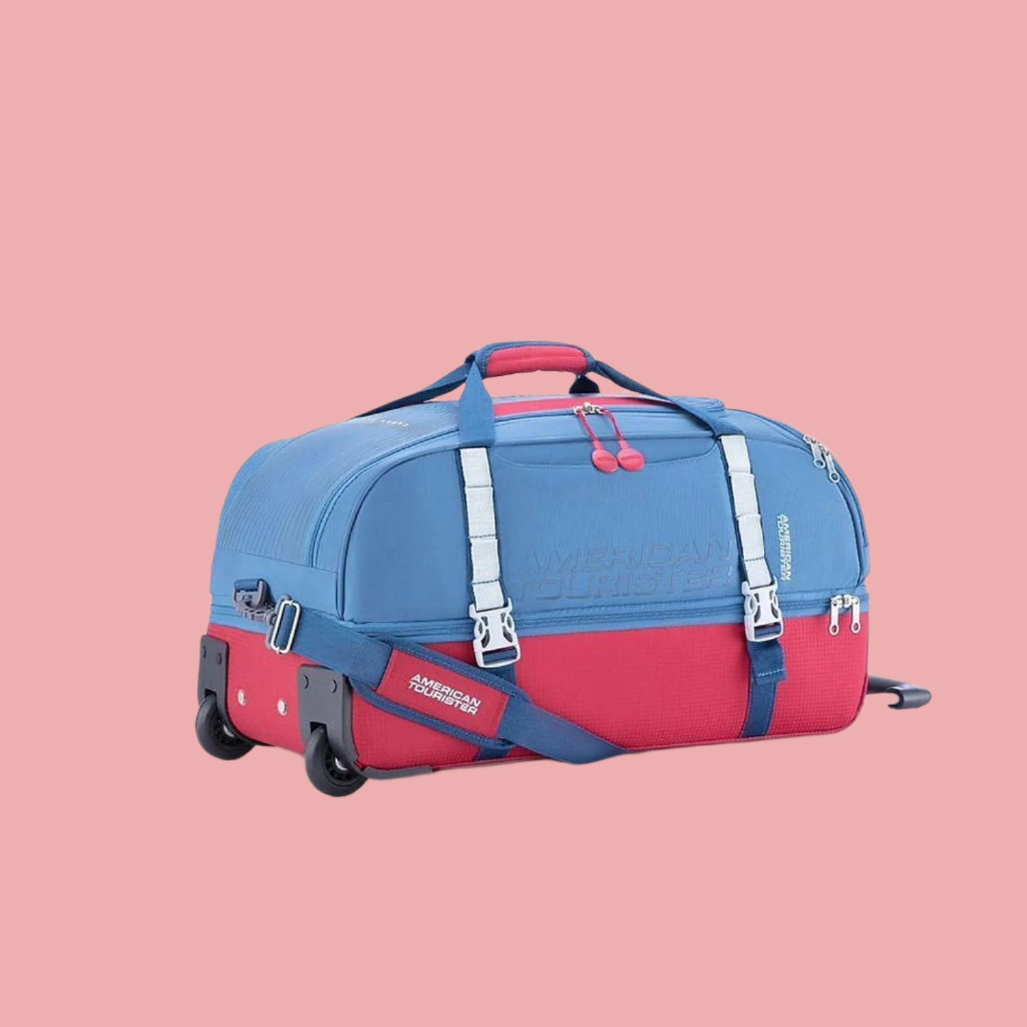 American Tourister COLE Blue&Red Duffle Bag with Wheels