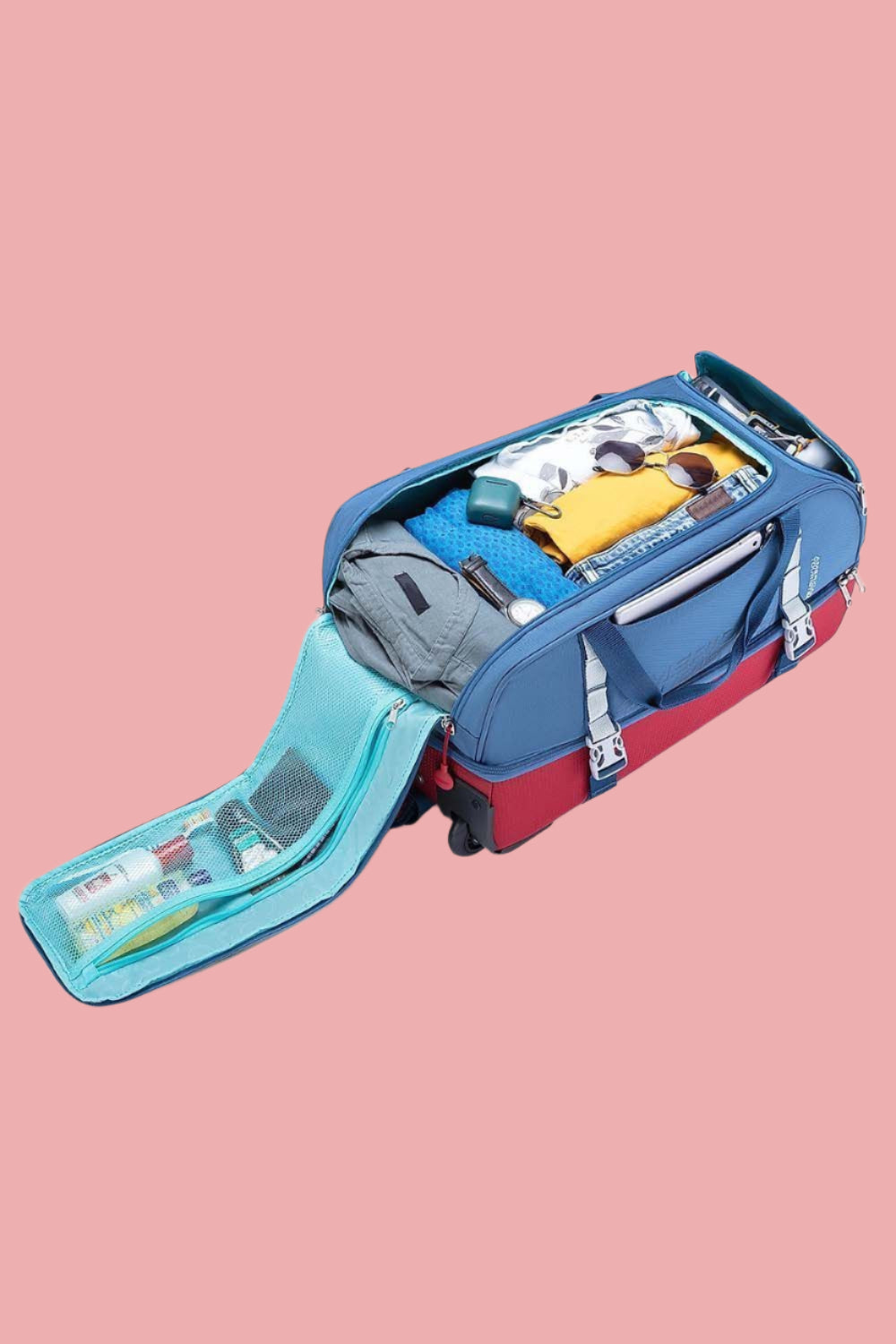 American Tourister COLE Blue&Red Duffle Bag with Wheels