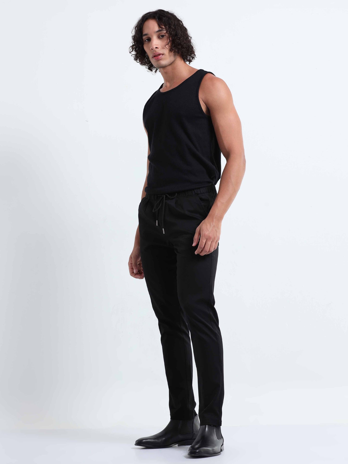 Rich Cotton Black Flexi Waist Ankle Pant