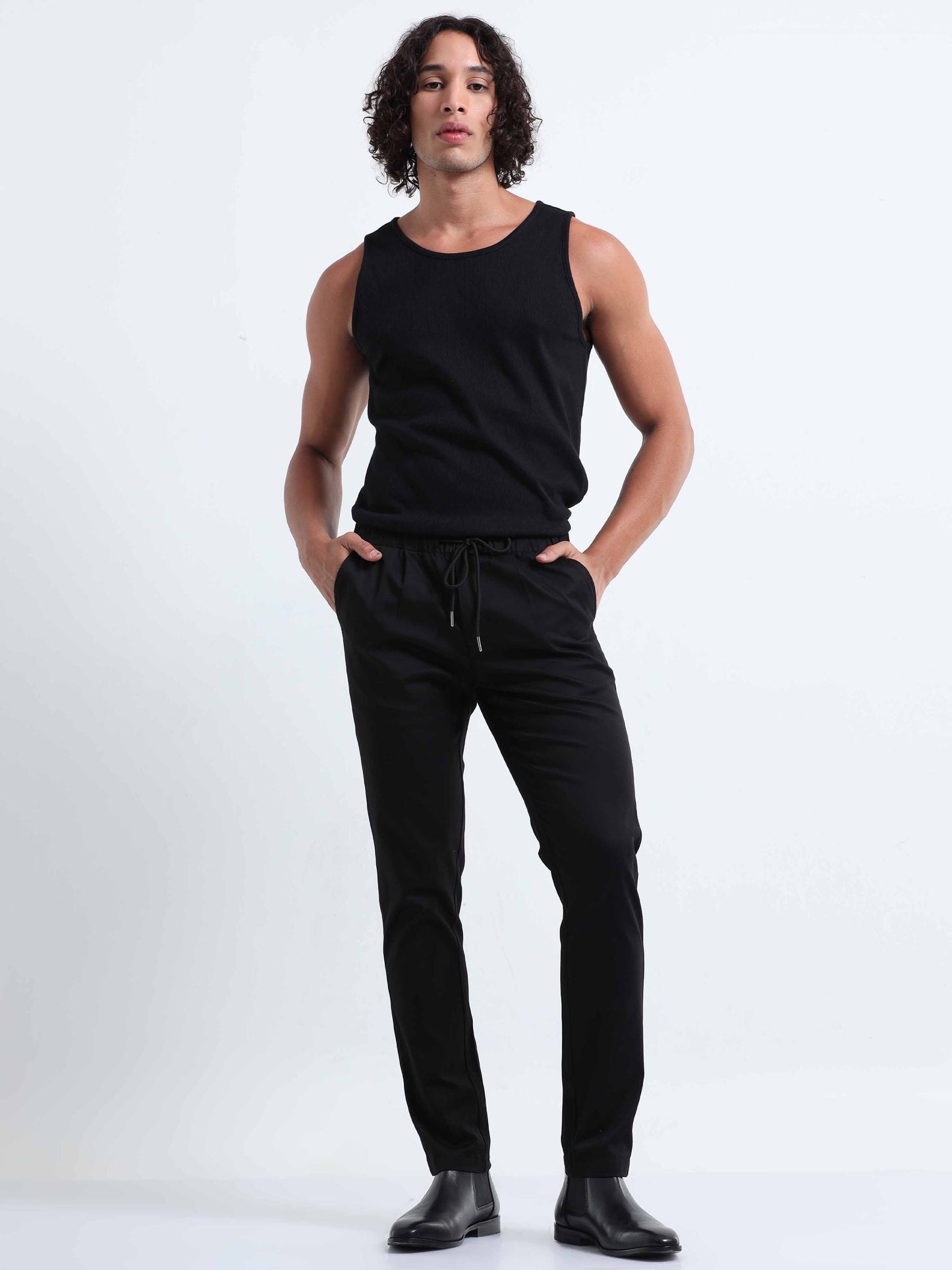 Rich Cotton Black Flexi Waist Ankle Pant
