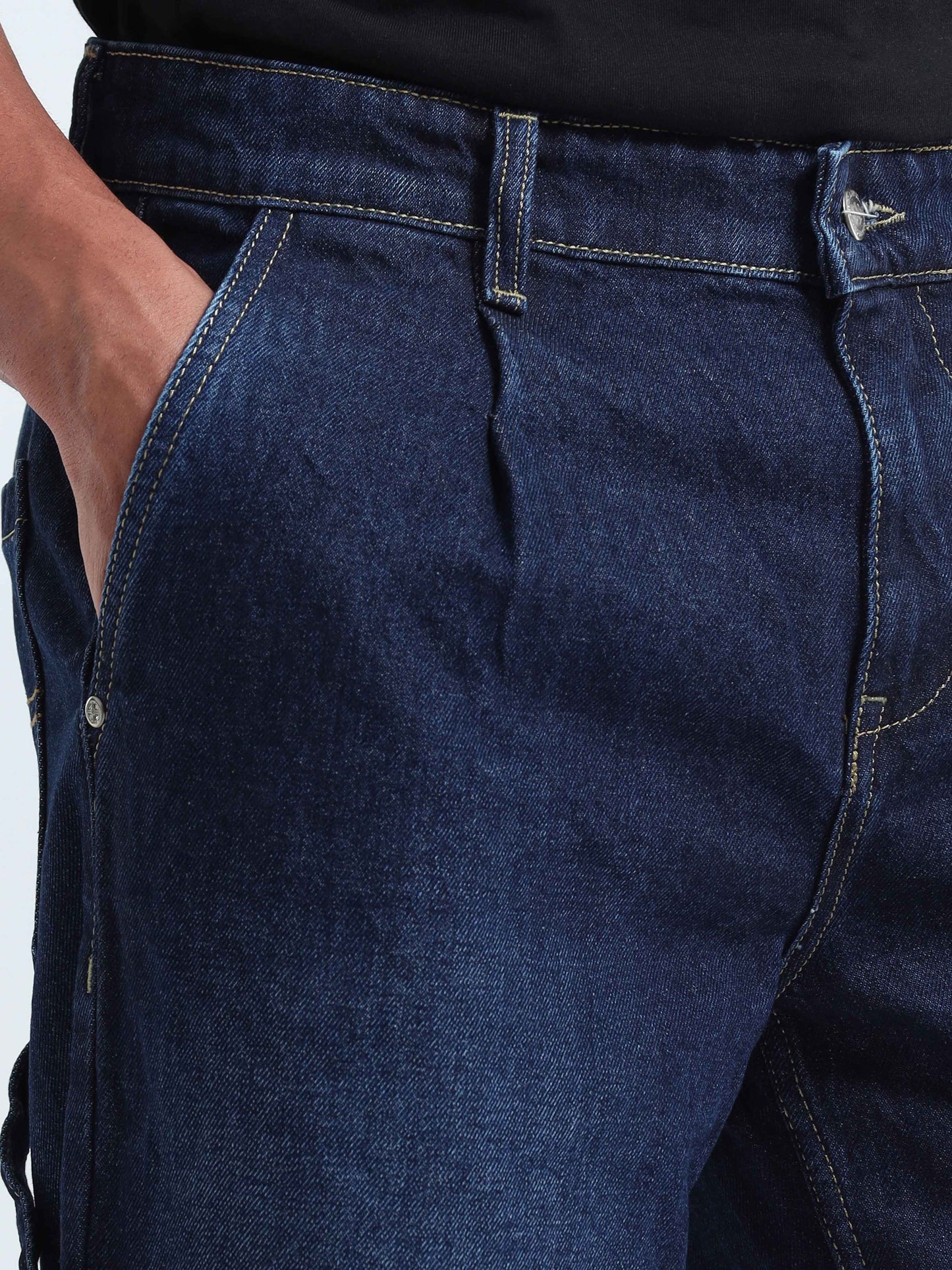 Duca Relaxed Dark Blue Pleated Denim