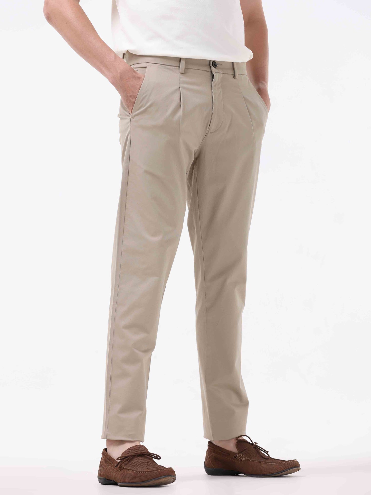 Essential Pleated Khaki Fine Twill Pant