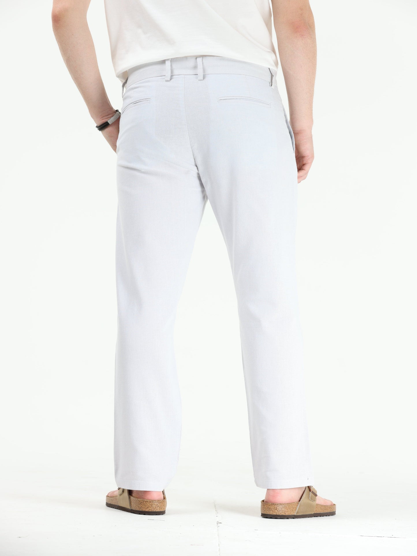 Raw Slub Powder White Pleated Pant