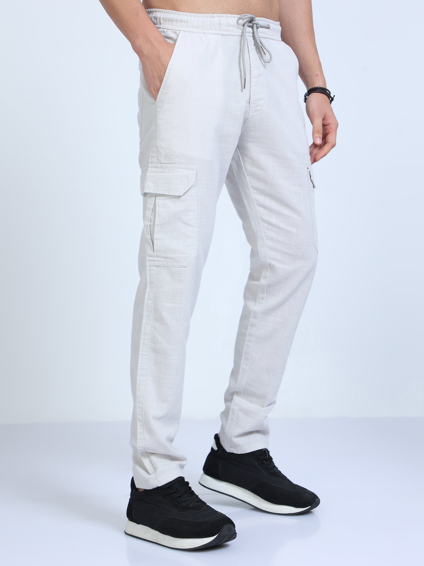 Men Lazy Linen Pants-Milky White