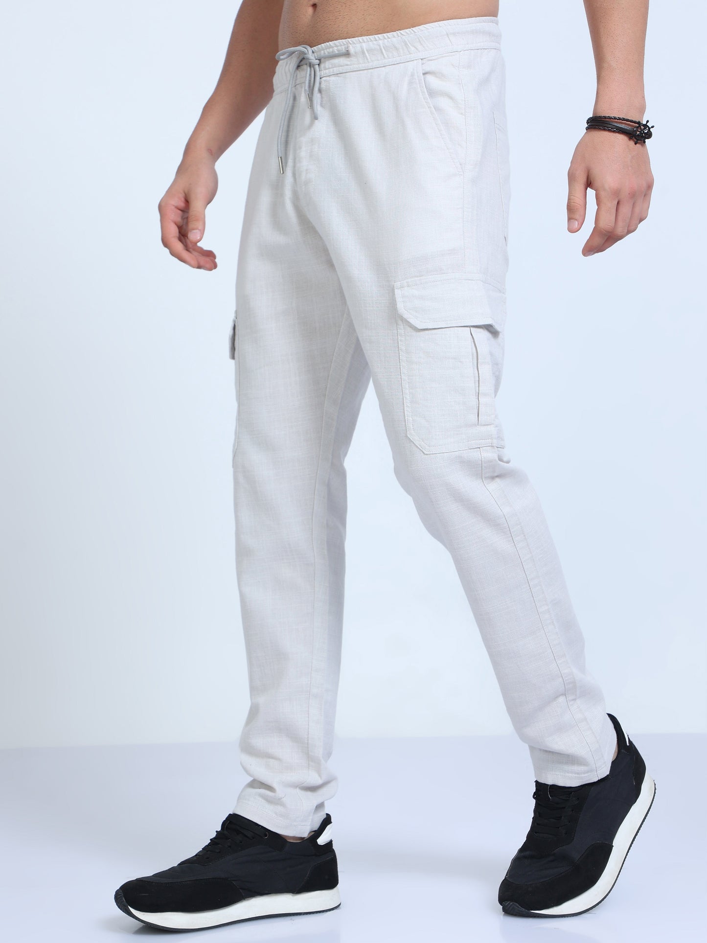Men Lazy Linen Pants-Milky White