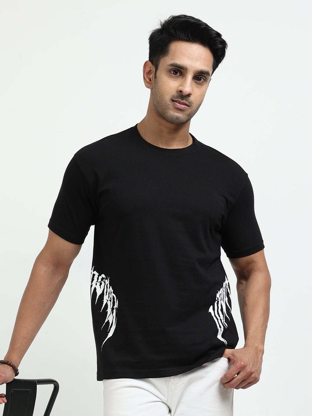 Black Round Neck Bio Wash Single Jersey