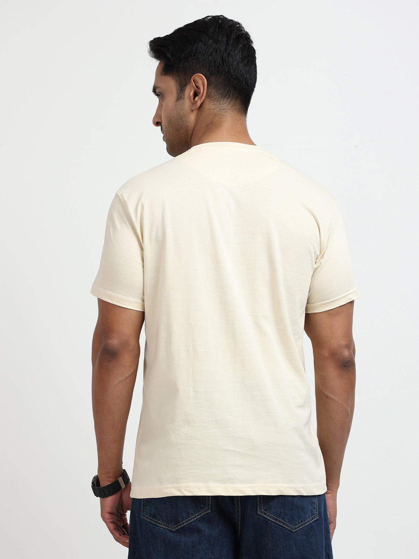White Round Neck T-Shirt - 100% Cotton Bio Wash