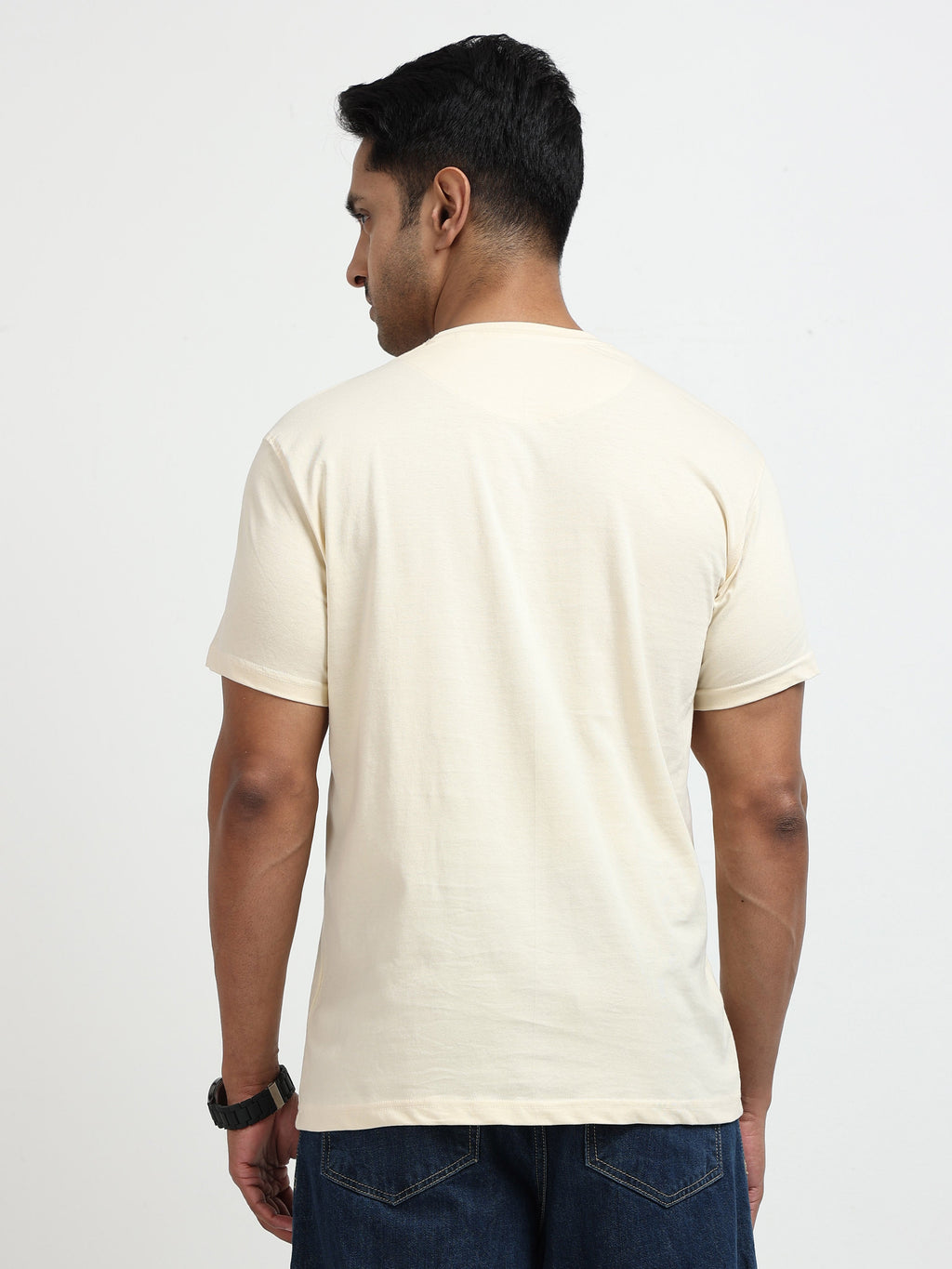 White Round Neck T-Shirt - 100% Cotton Bio Wash
