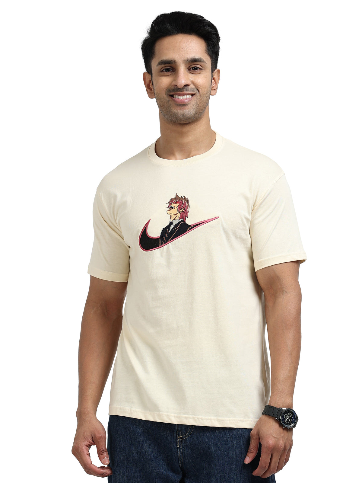 Cream Round Neck T-Shirt - 100% Cotton Bio Wash