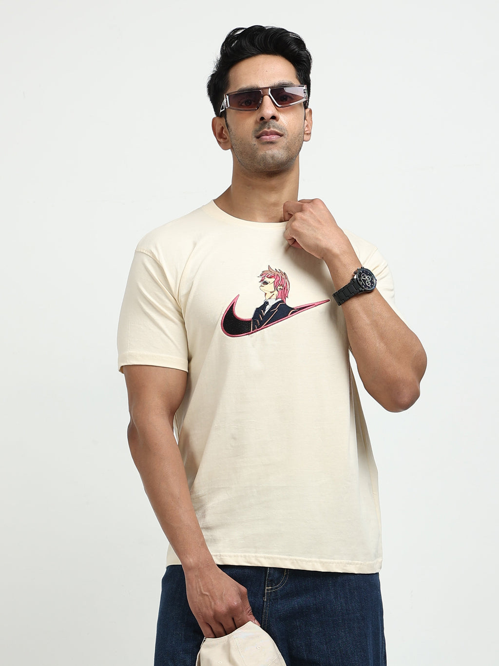 Cream Round Neck T-Shirt - 100% Cotton Bio Wash