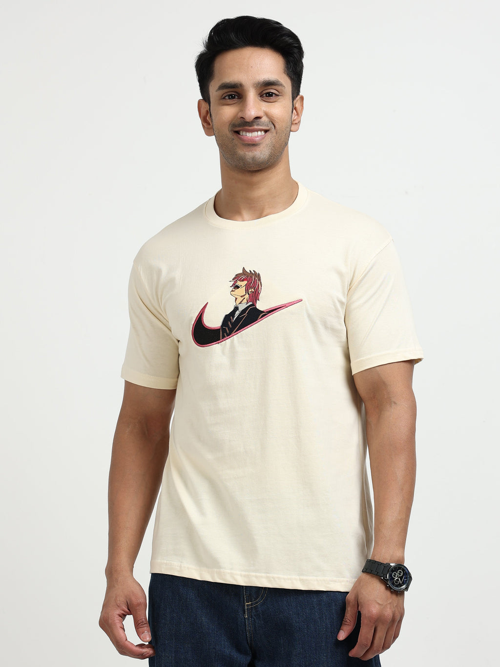 Cream Round Neck T-Shirt - 100% Cotton Bio Wash