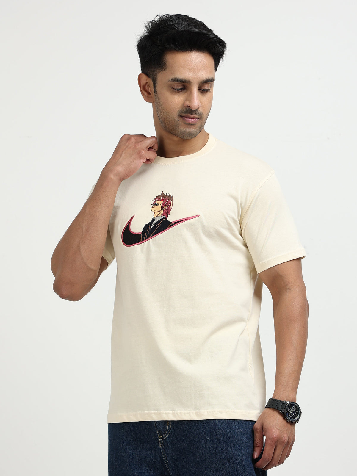 Cream Round Neck T-Shirt - 100% Cotton Bio Wash