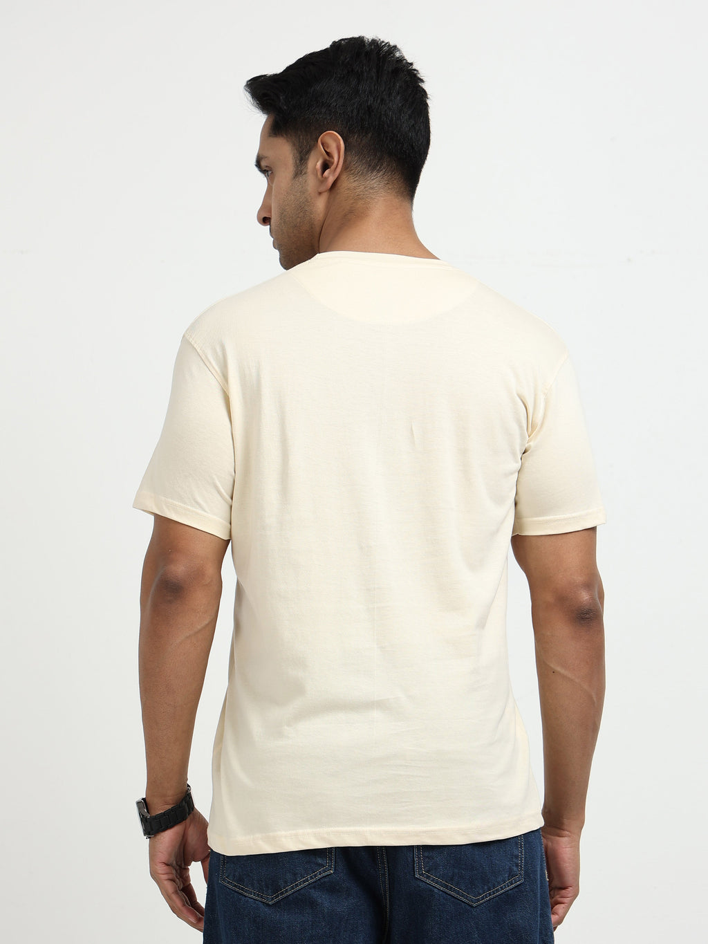 Cream Round Neck T-Shirt - 100% Cotton Bio Wash
