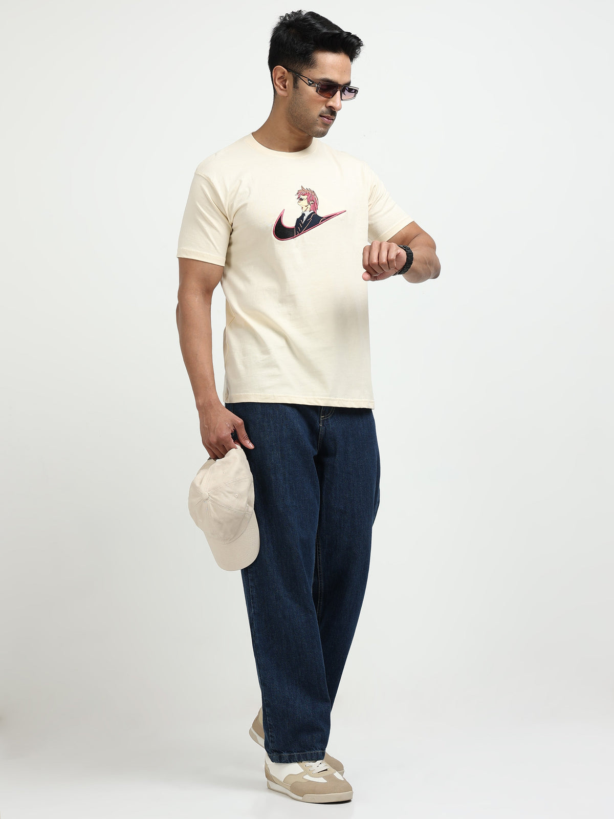Cream Round Neck T-Shirt - 100% Cotton Bio Wash
