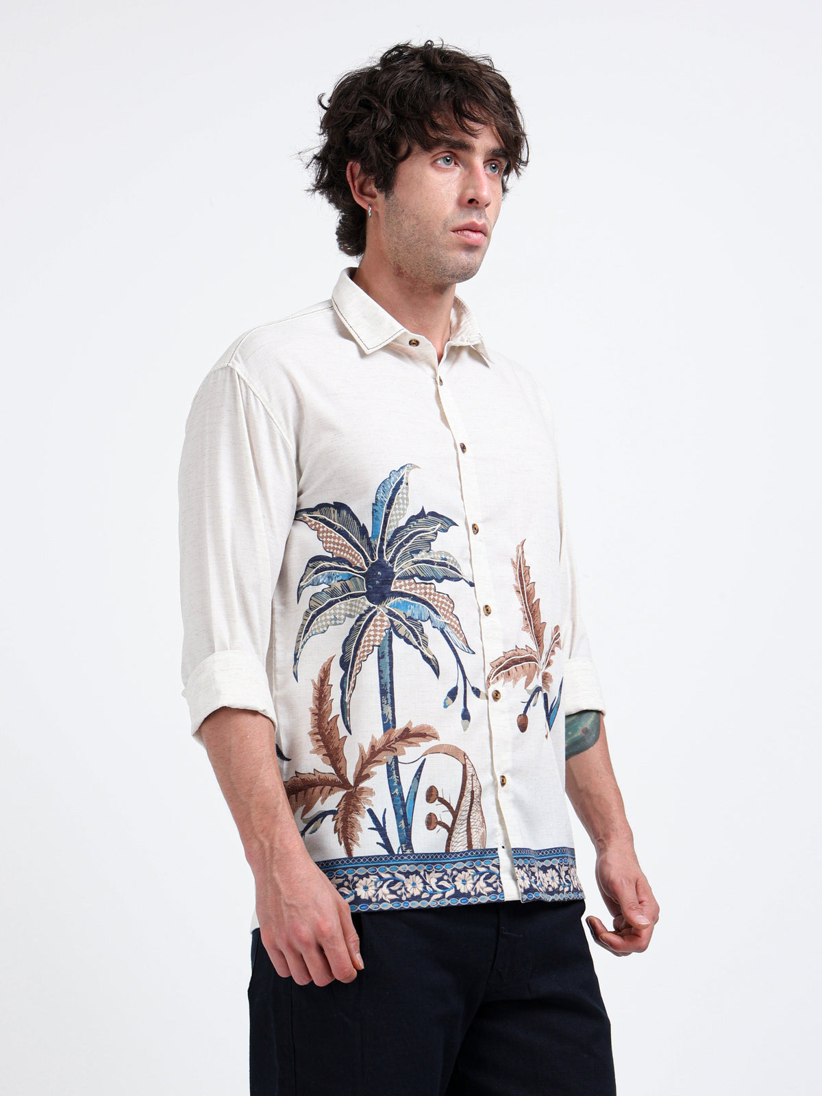 Artful Prints Sky Blue & White Check Cotton-Linen Shirt