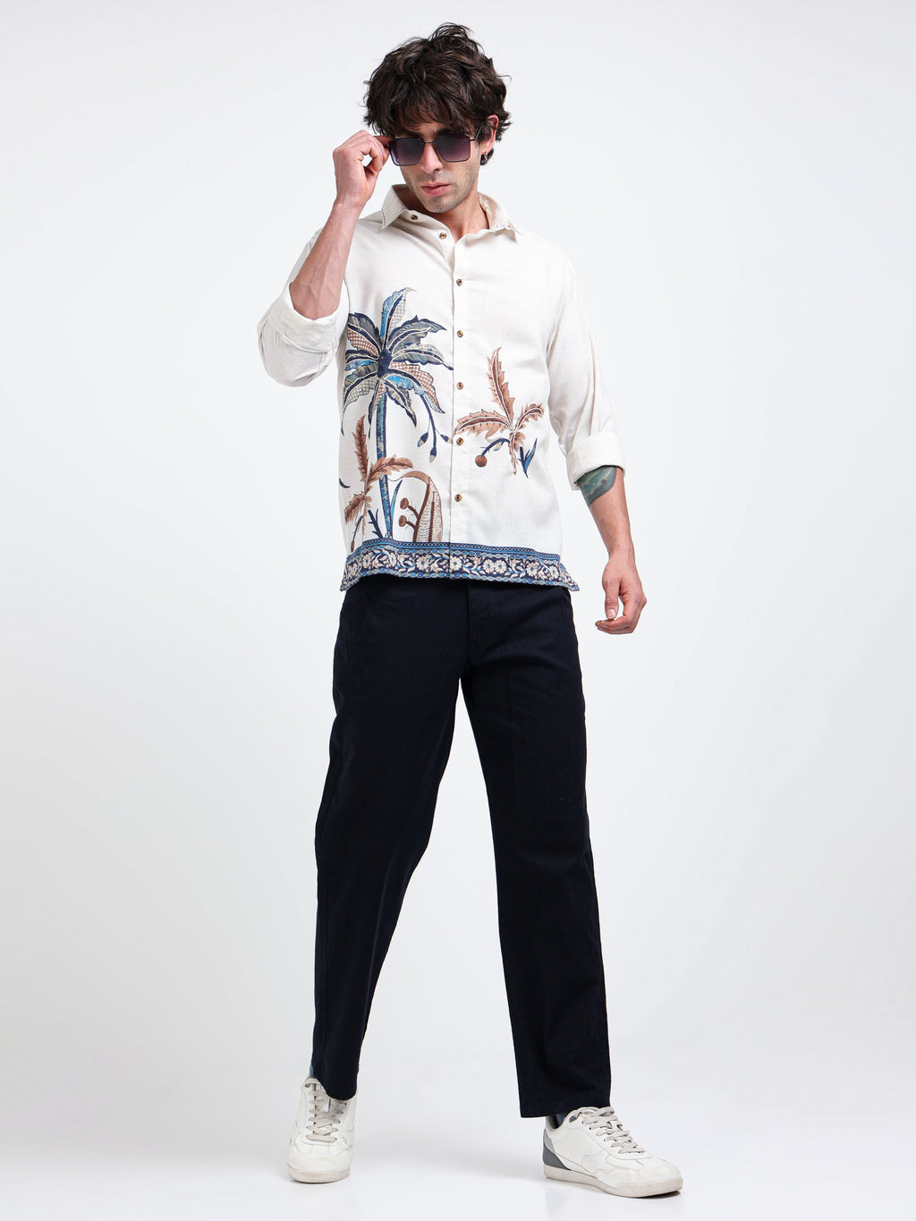 Artful Prints Sky Blue & White Check Cotton-Linen Shirt