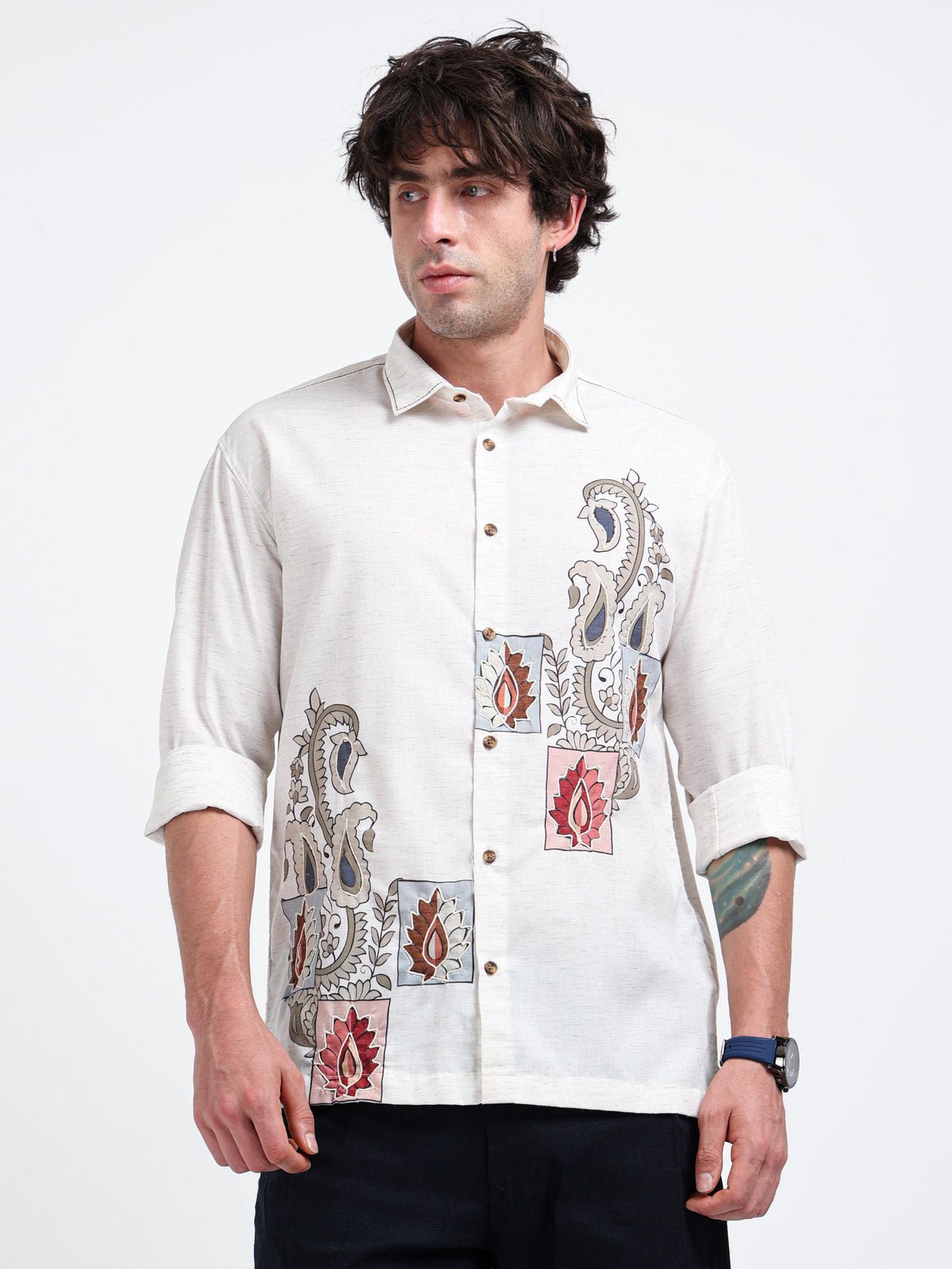 Artful Prints Sky Blue & White Check Cotton-Linen Shirt