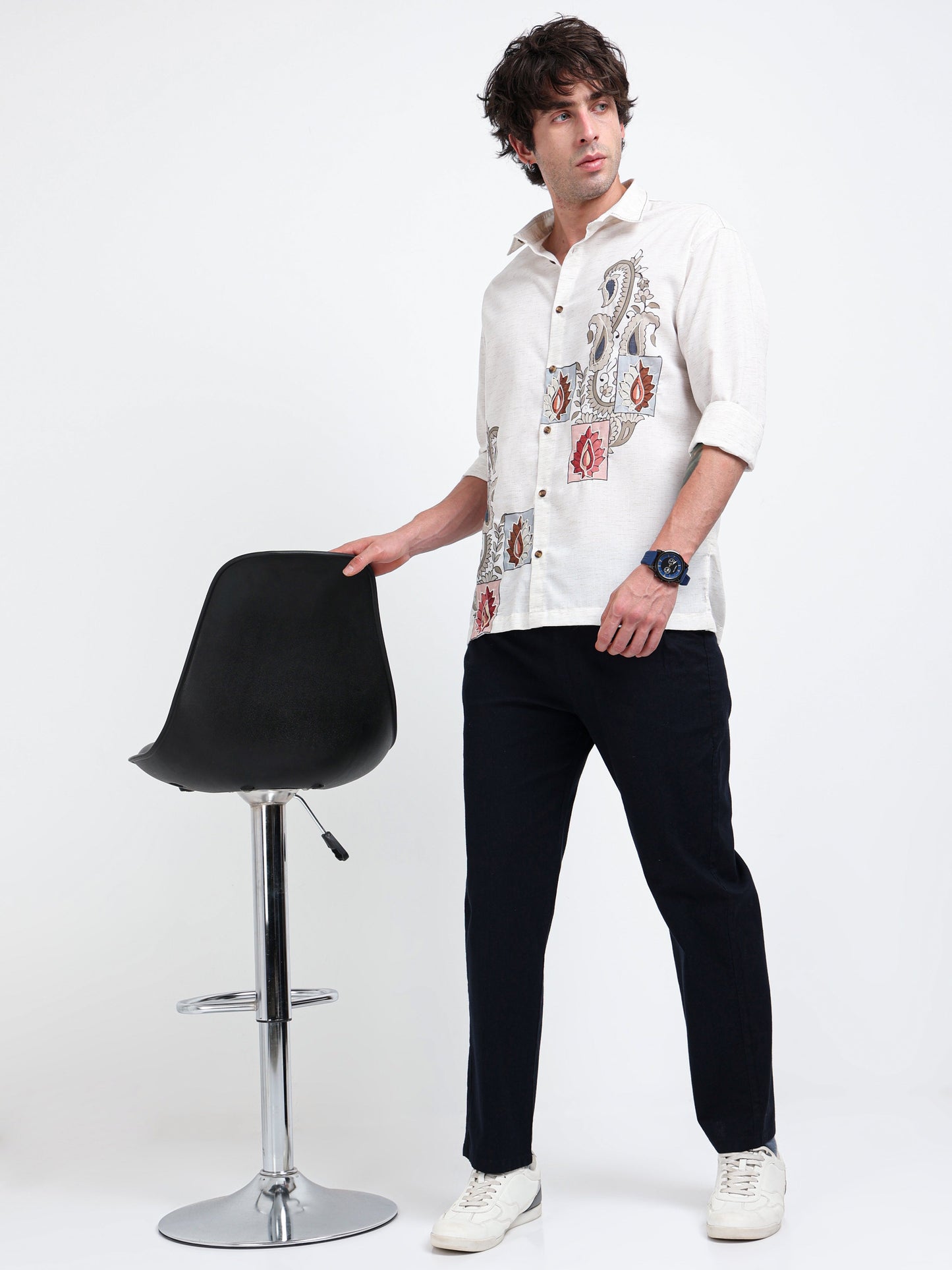 Artful Prints Sky Blue & White Check Cotton-Linen Shirt