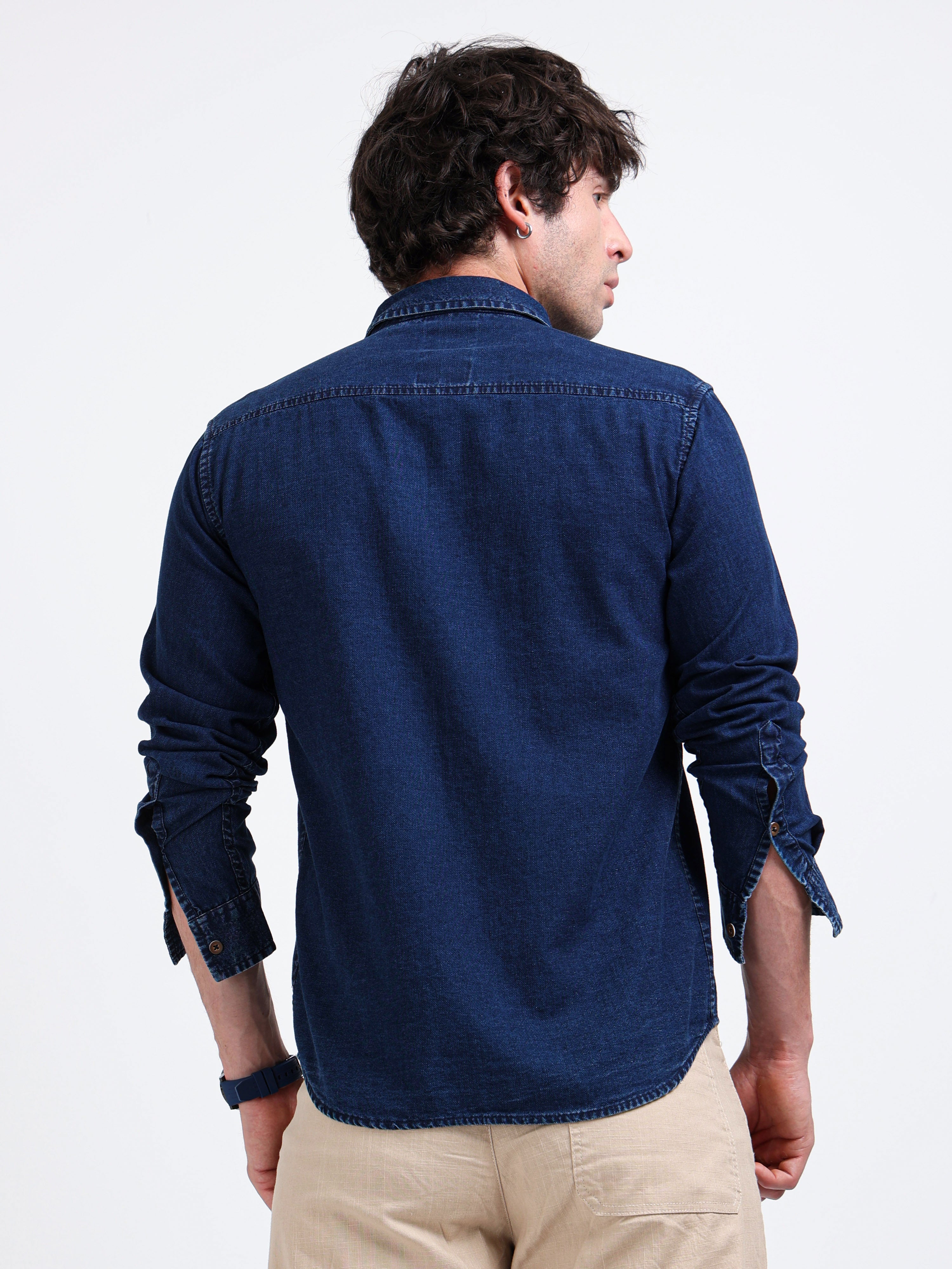 Crafted Embroidery and Urban Indigo Cotton Denim Shirt