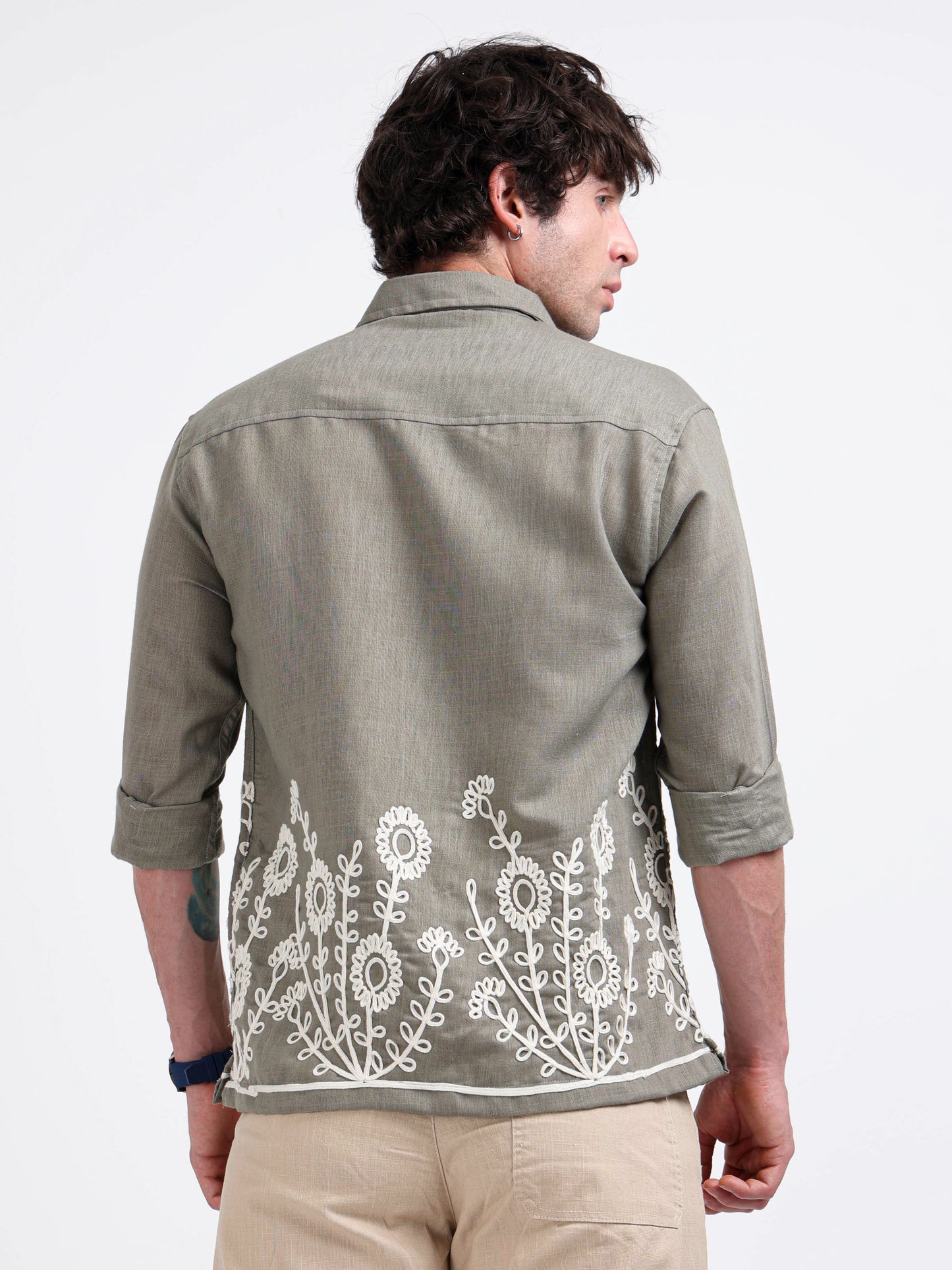 Crafted Embroidery Cotton Blend Shirt