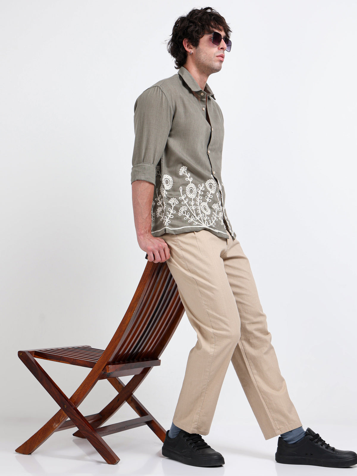Crafted Embroidery Cotton Blend Shirt
