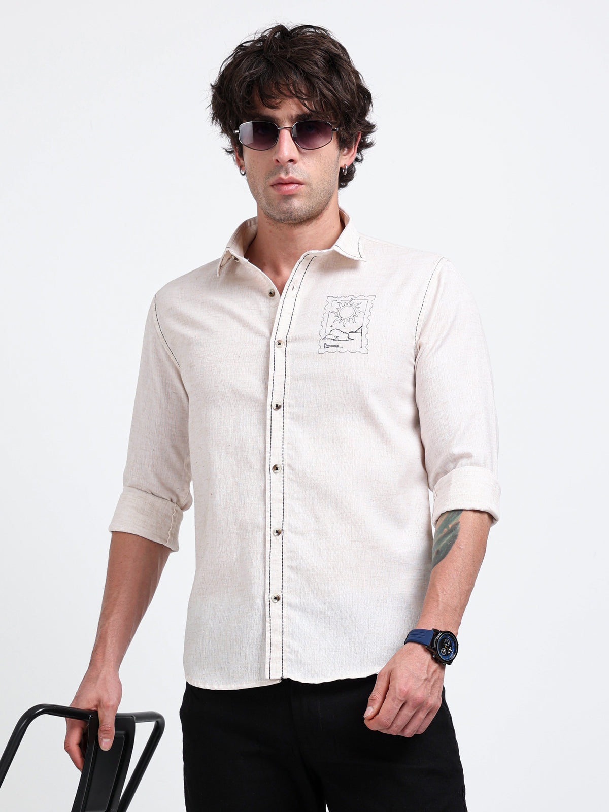 Crafted Embroidery Cotton Blend Shirt