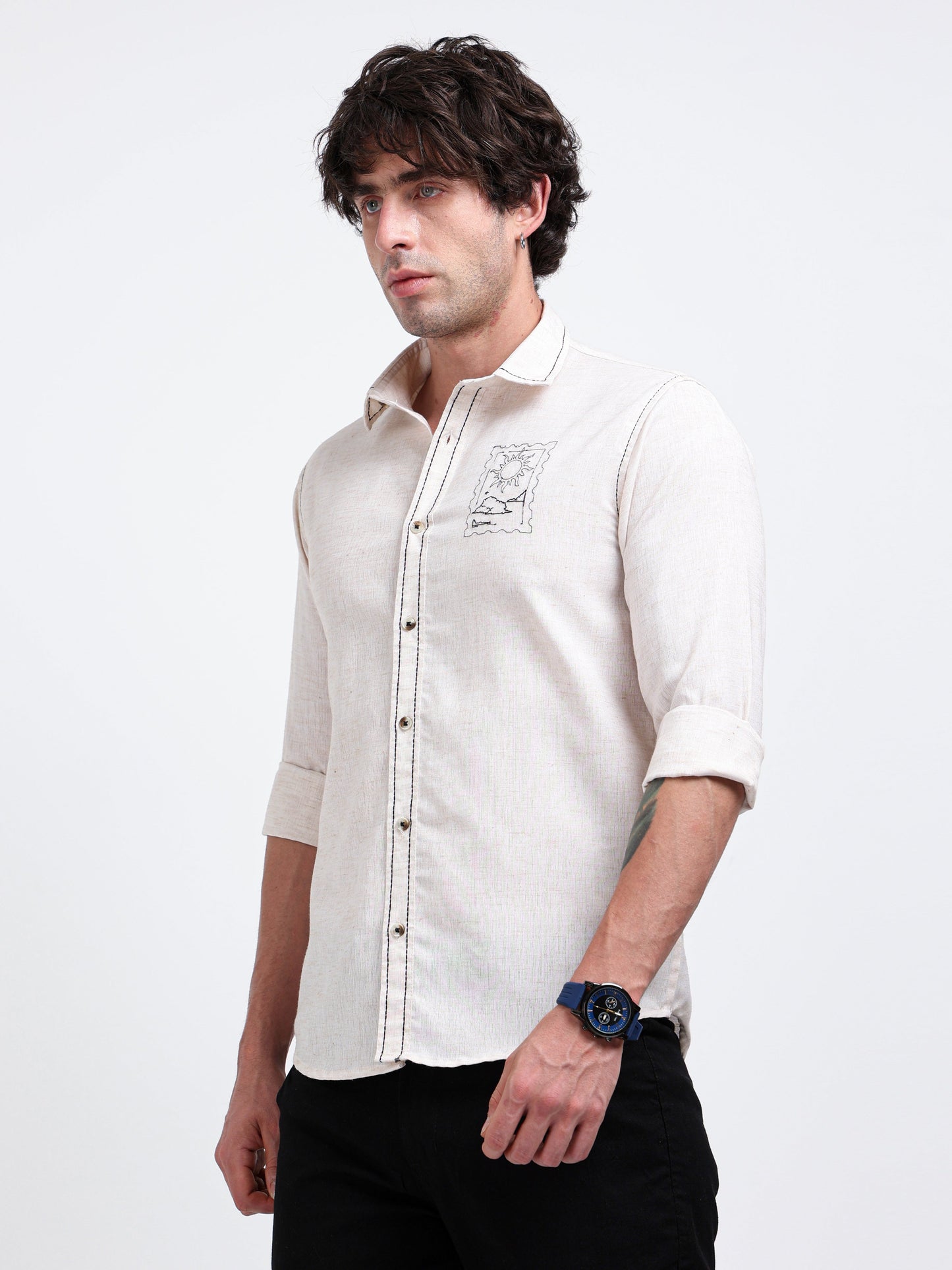 Crafted Embroidery Cotton Blend Shirt