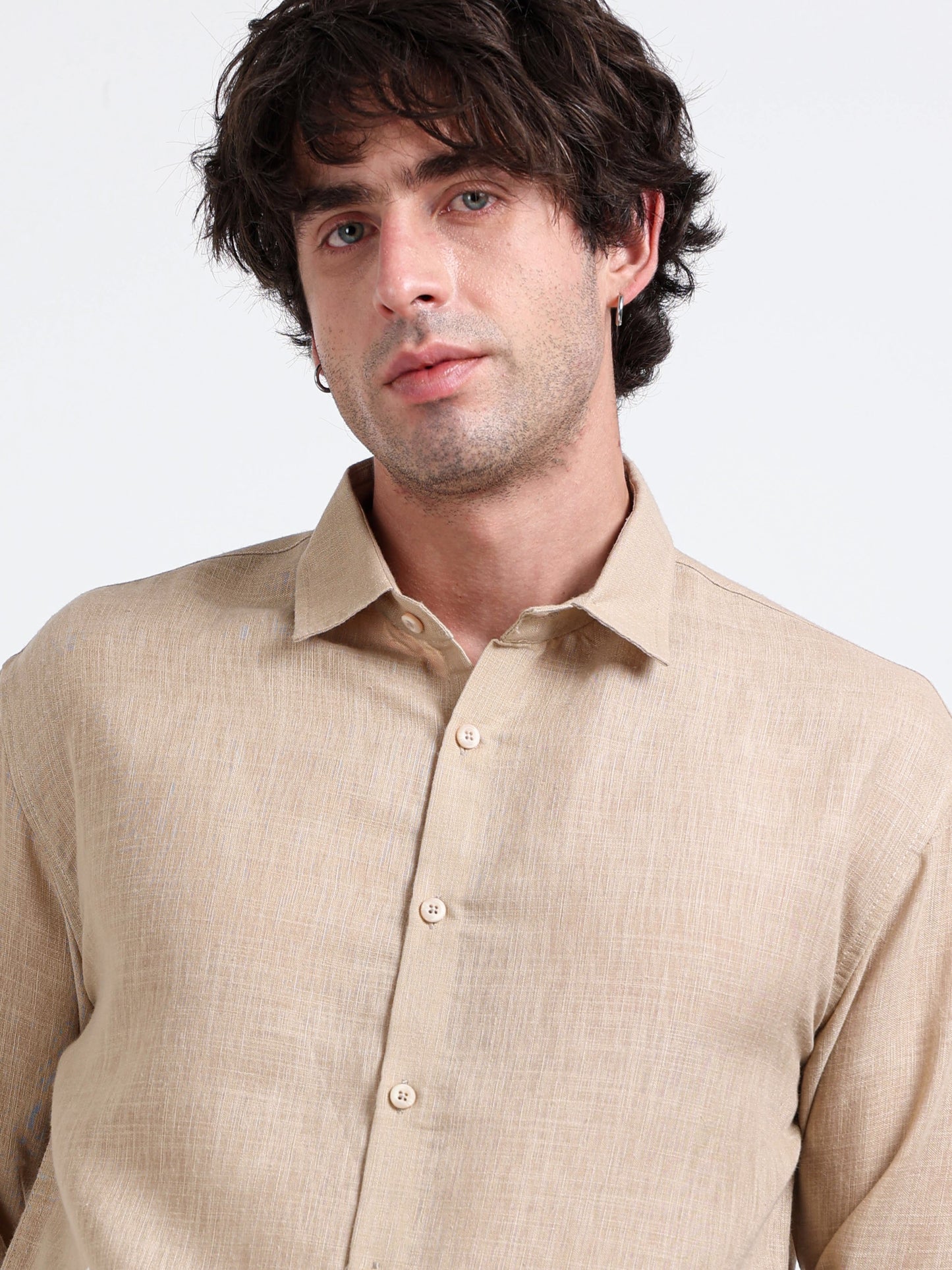 Crafted Embroidery Cotton Blend Shirt -Brown