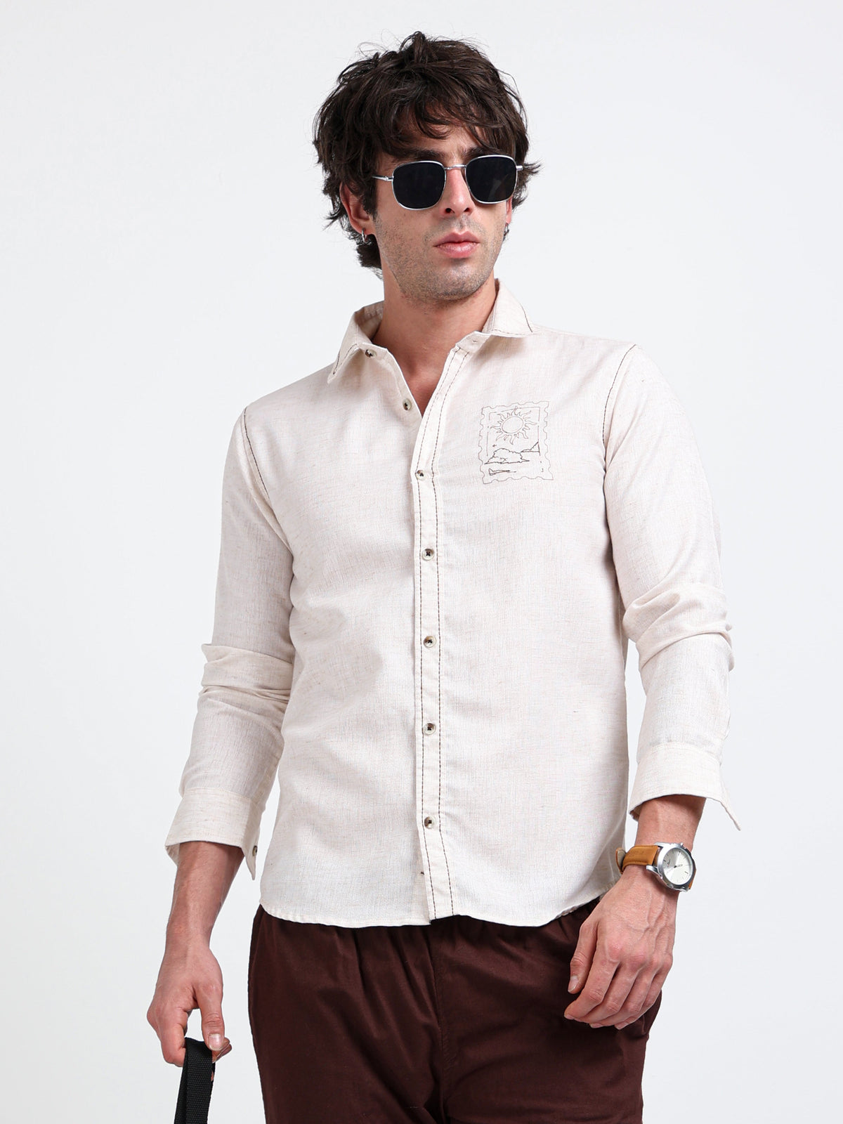 Crafted Embroidery Cotton Blend Shirt
