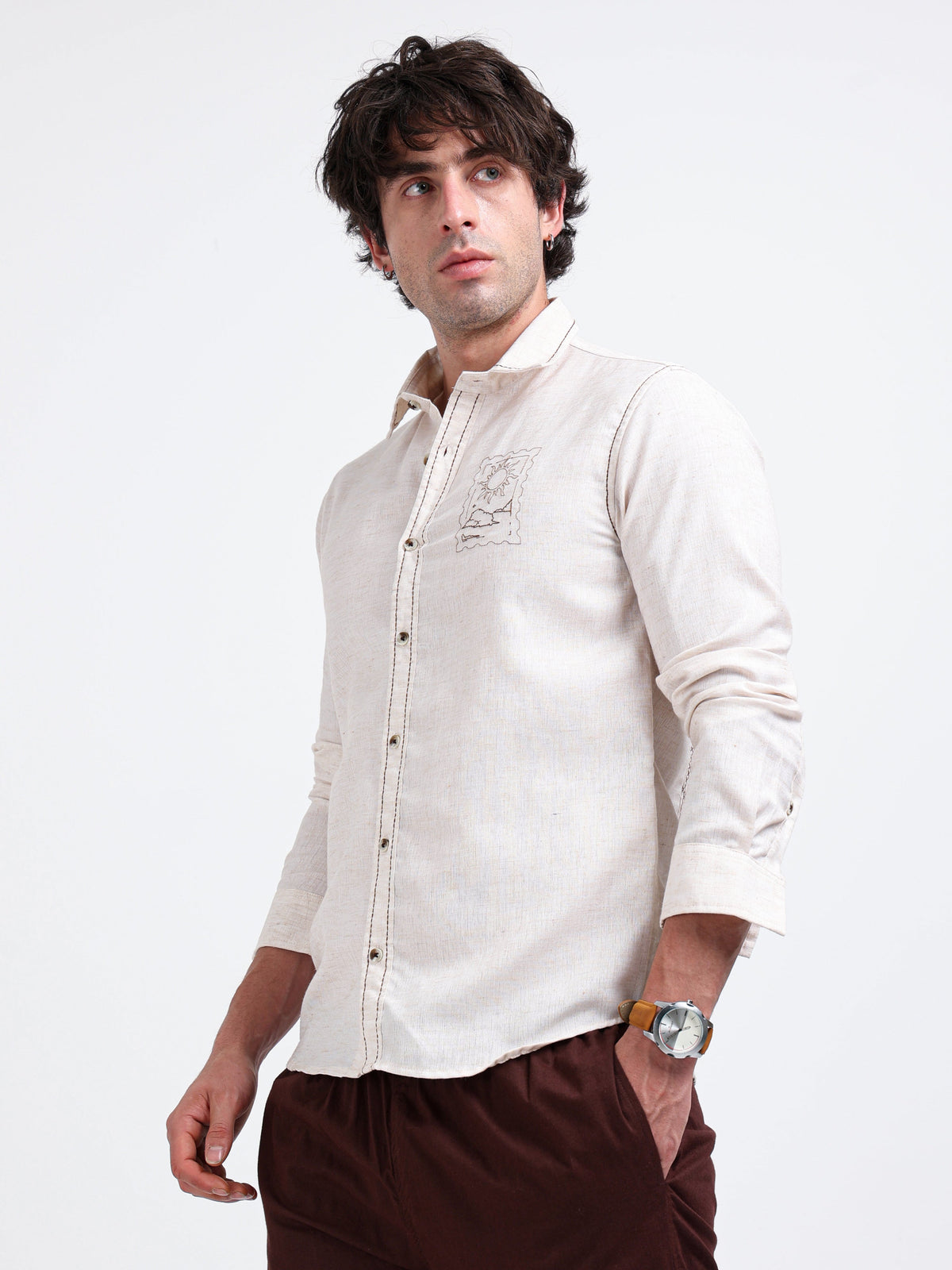 Crafted Embroidery Cotton Blend Shirt