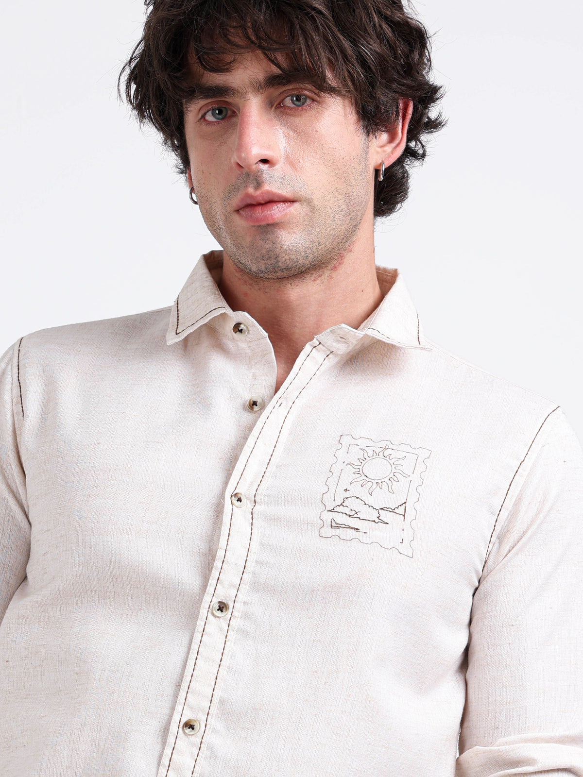 Crafted Embroidery Cotton Blend Shirt