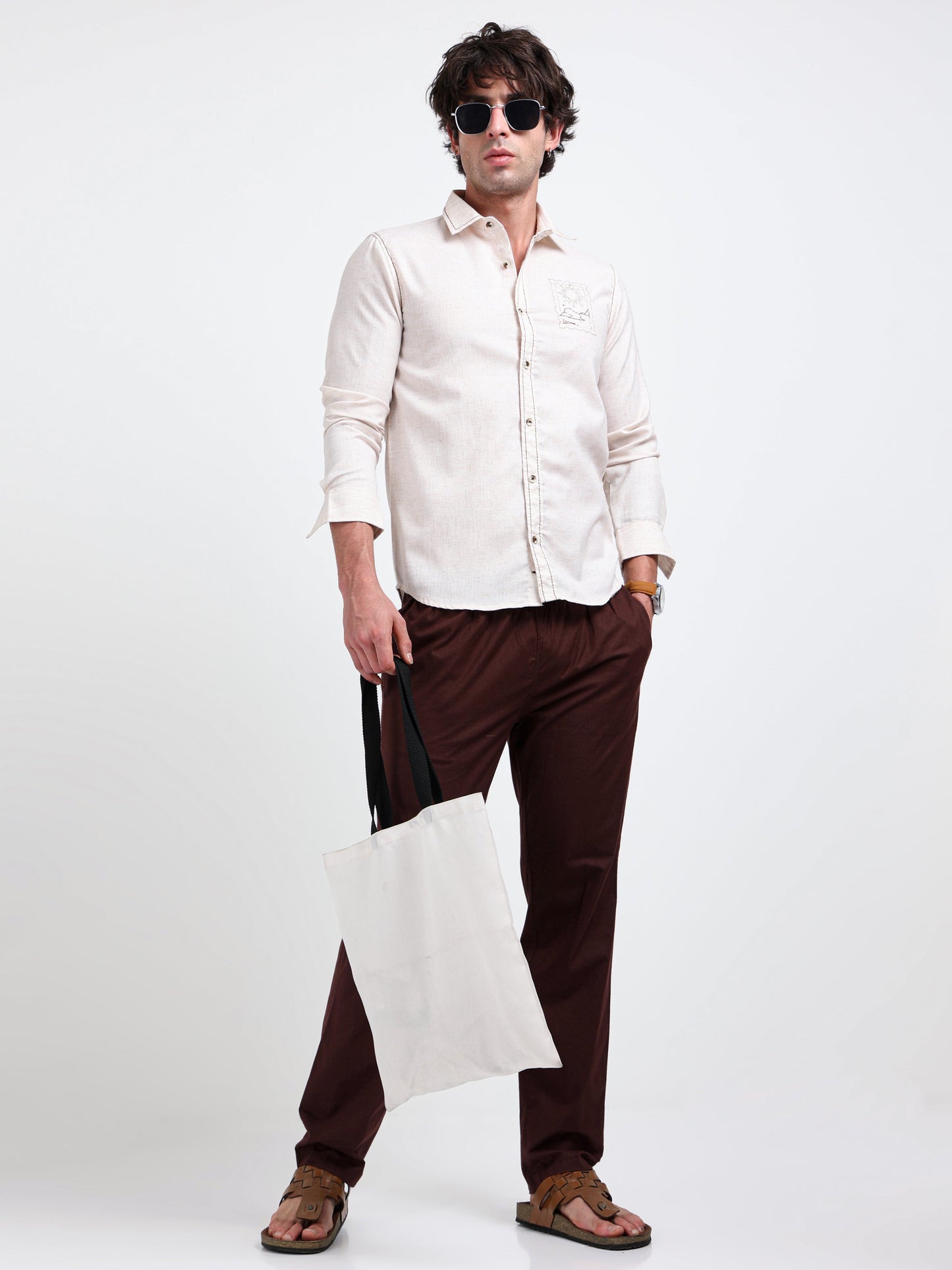 Crafted Embroidery Cotton Blend Shirt