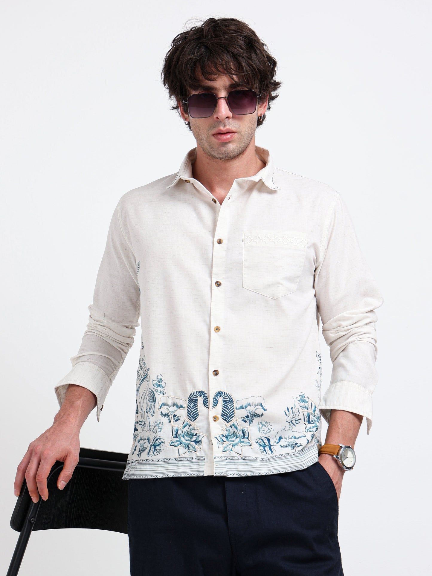 Artful Print Cotton Blend Shirt