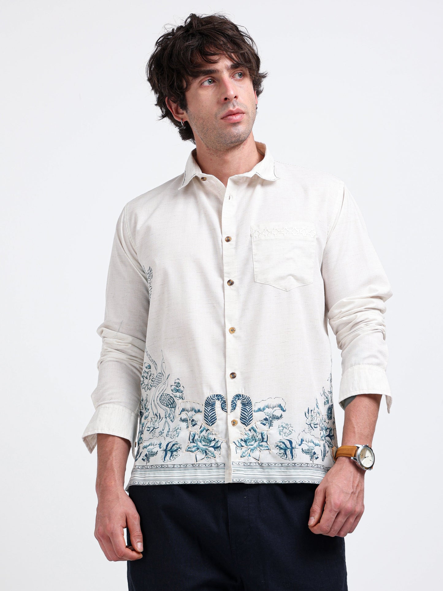 Artful Print Cotton Blend Shirt