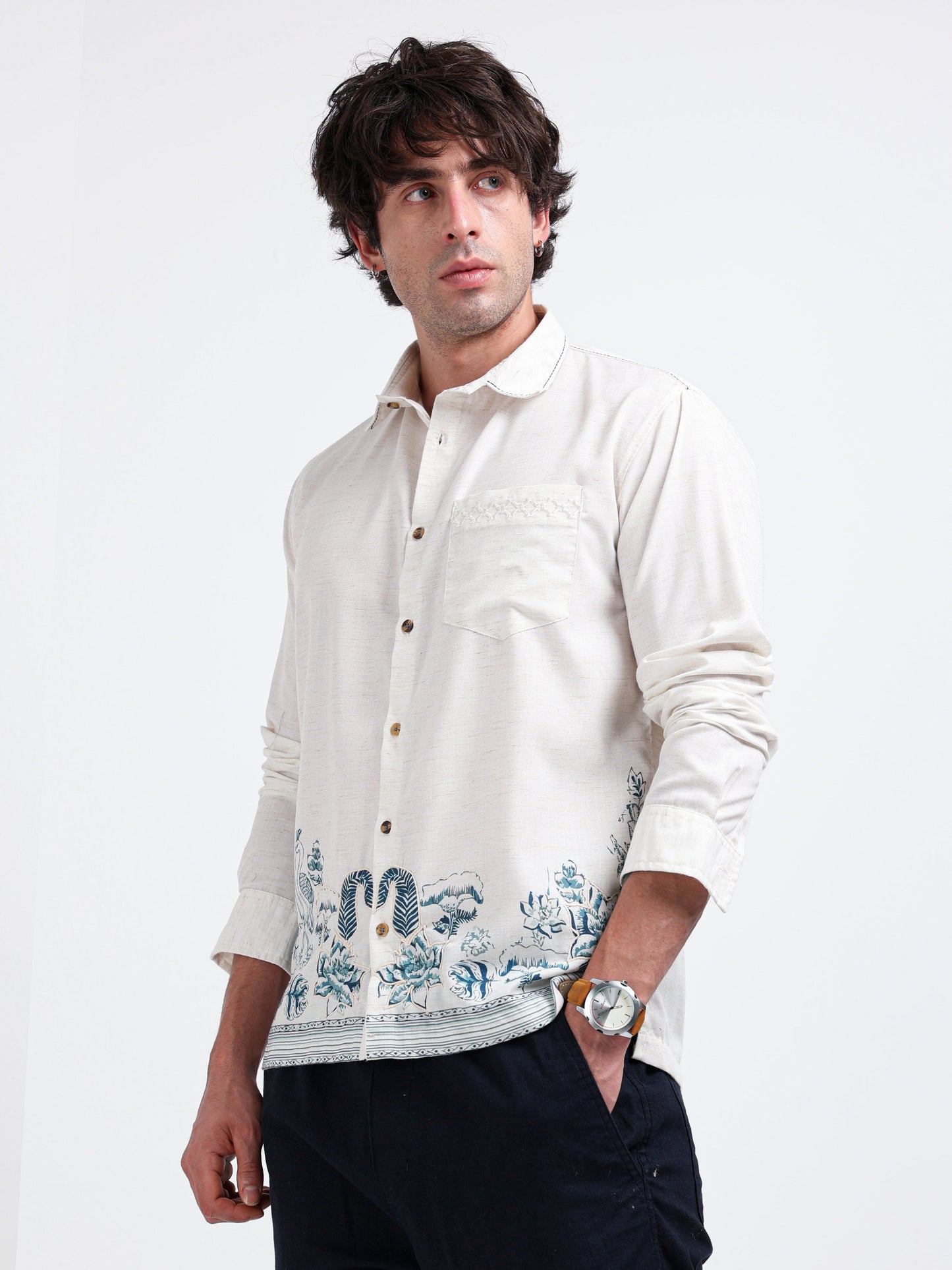 Artful Print Cotton Blend Shirt