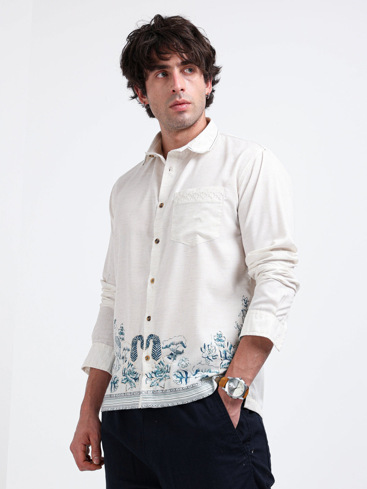 Artful Print Cotton Blend Shirt