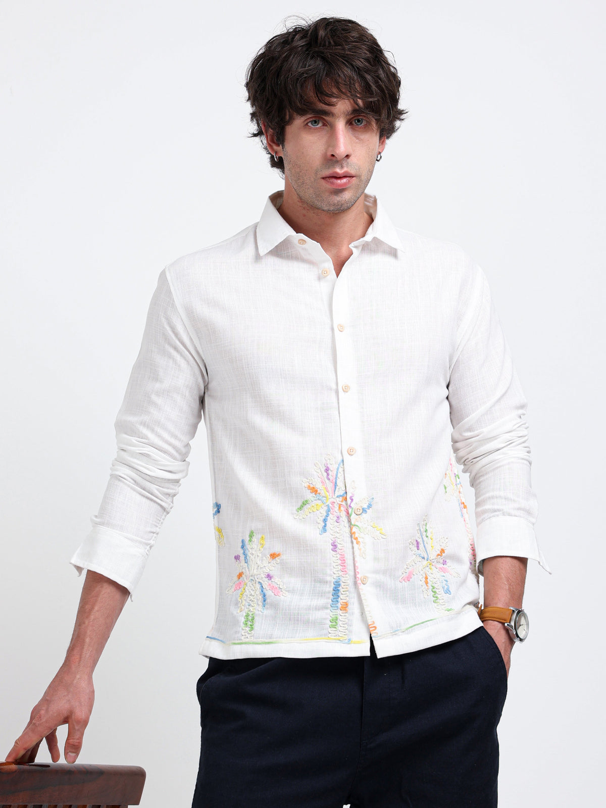 Crafted Embroidery Cotton Blend Shirt