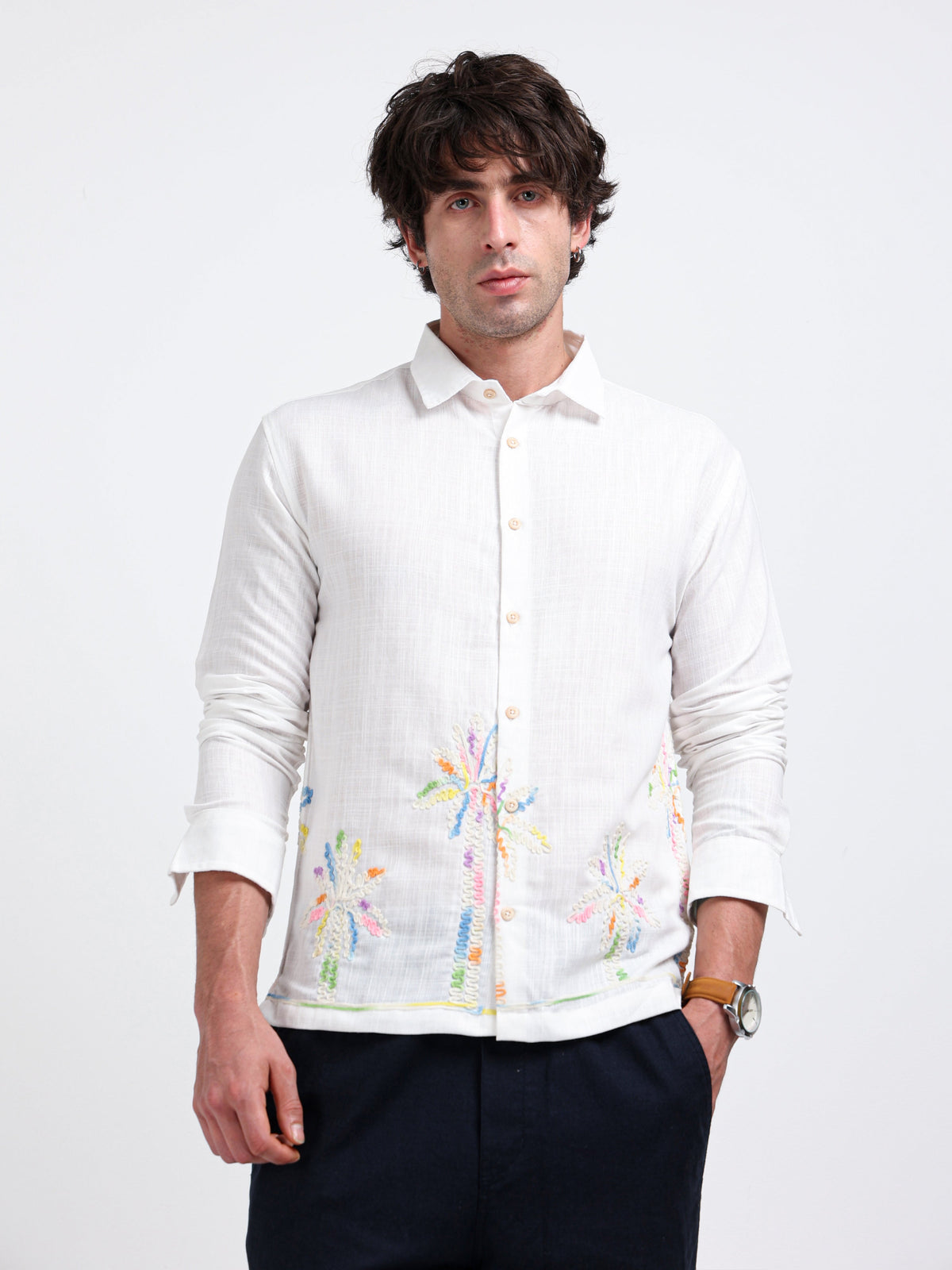 Crafted Embroidery Cotton Blend Shirt