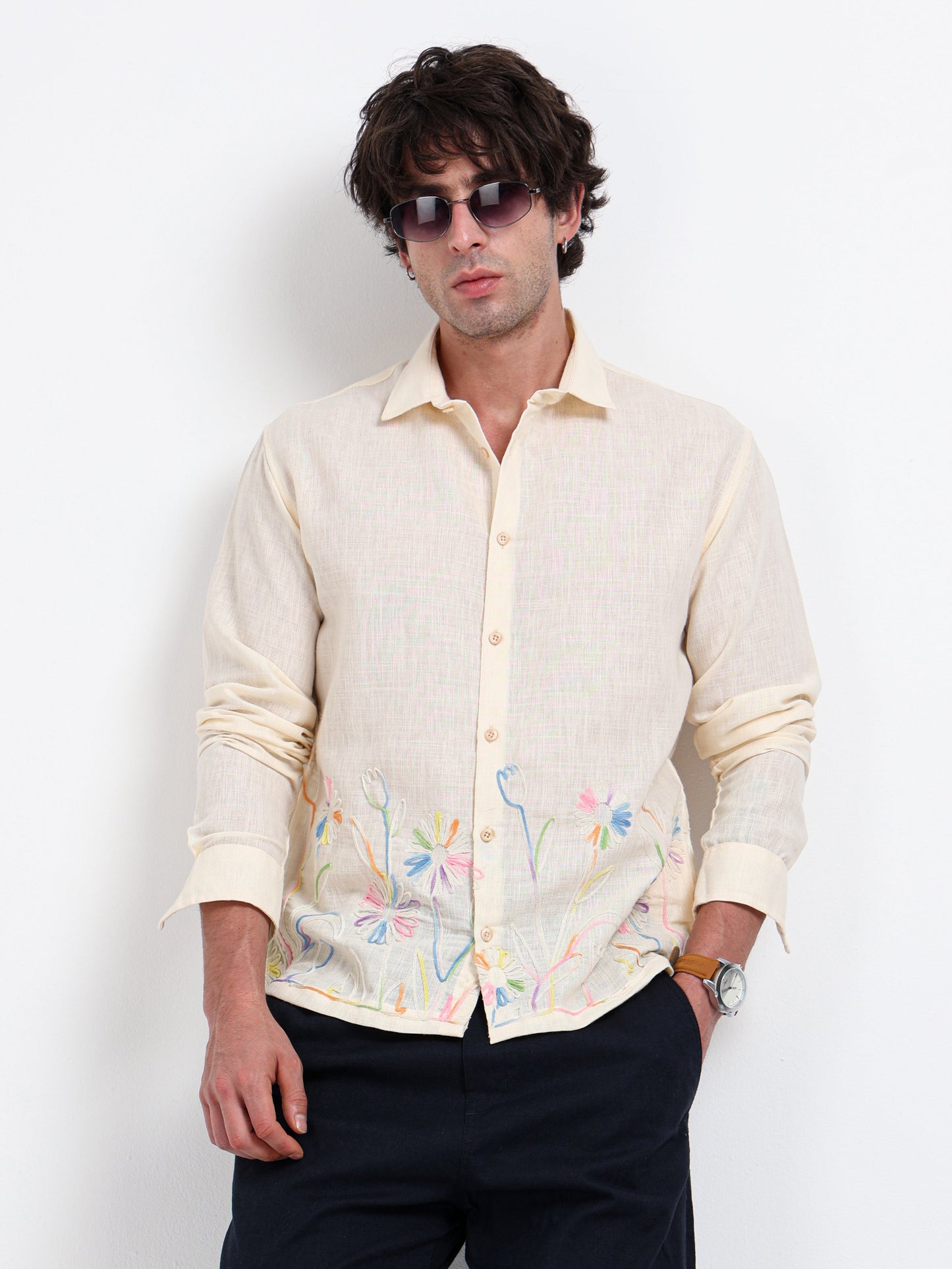 Crafted Embroidery Cotton Blend Shirt