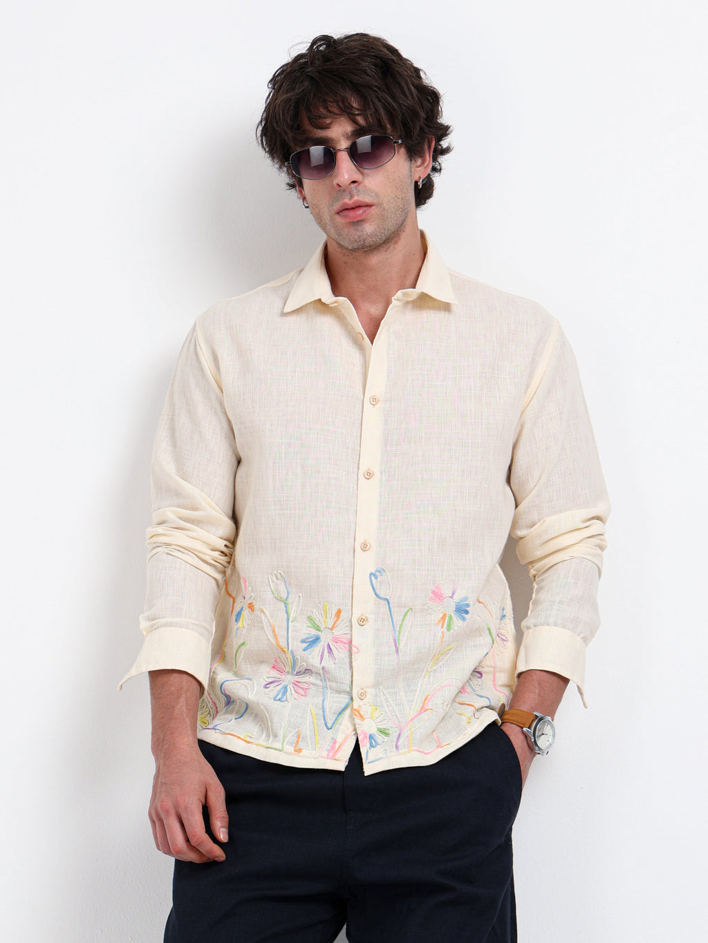 Crafted Embroidery Cotton Blend Shirt