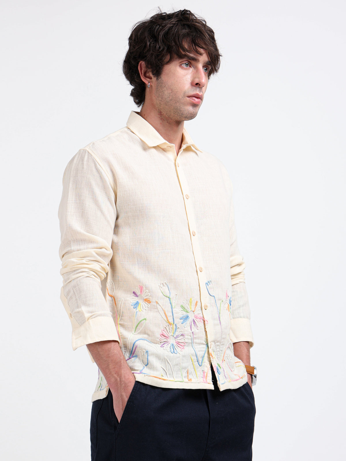 Crafted Embroidery Cotton Blend Shirt