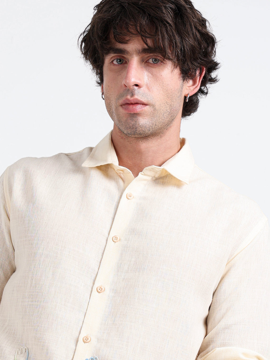 Crafted Embroidery Cotton Blend Shirt