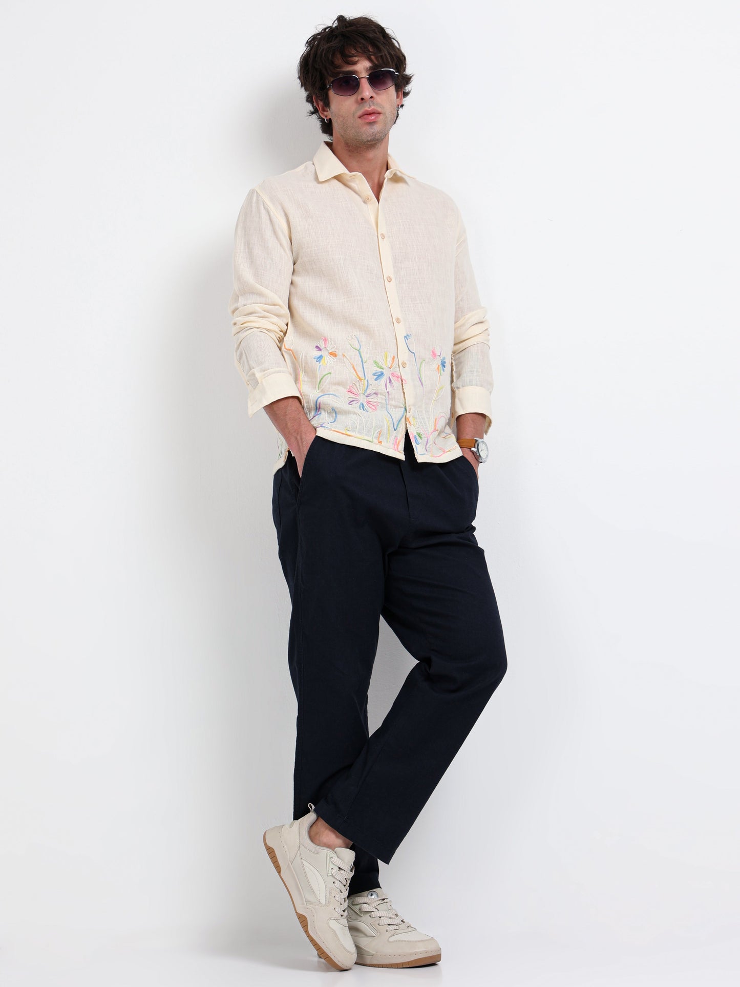 Crafted Embroidery Cotton Blend Shirt