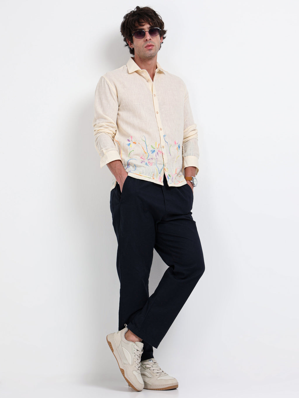 Crafted Embroidery Cotton Blend Shirt