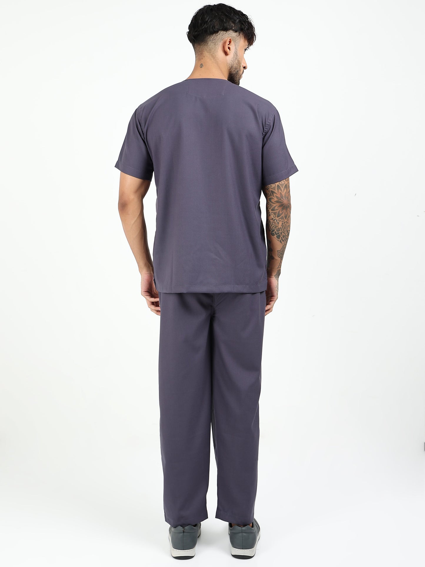 Men’s Heather Grey Medical Scrub Set – V-Neck Top & Straight Pants | Twill Fabric, Antibacterial & Durable – Eco Flex