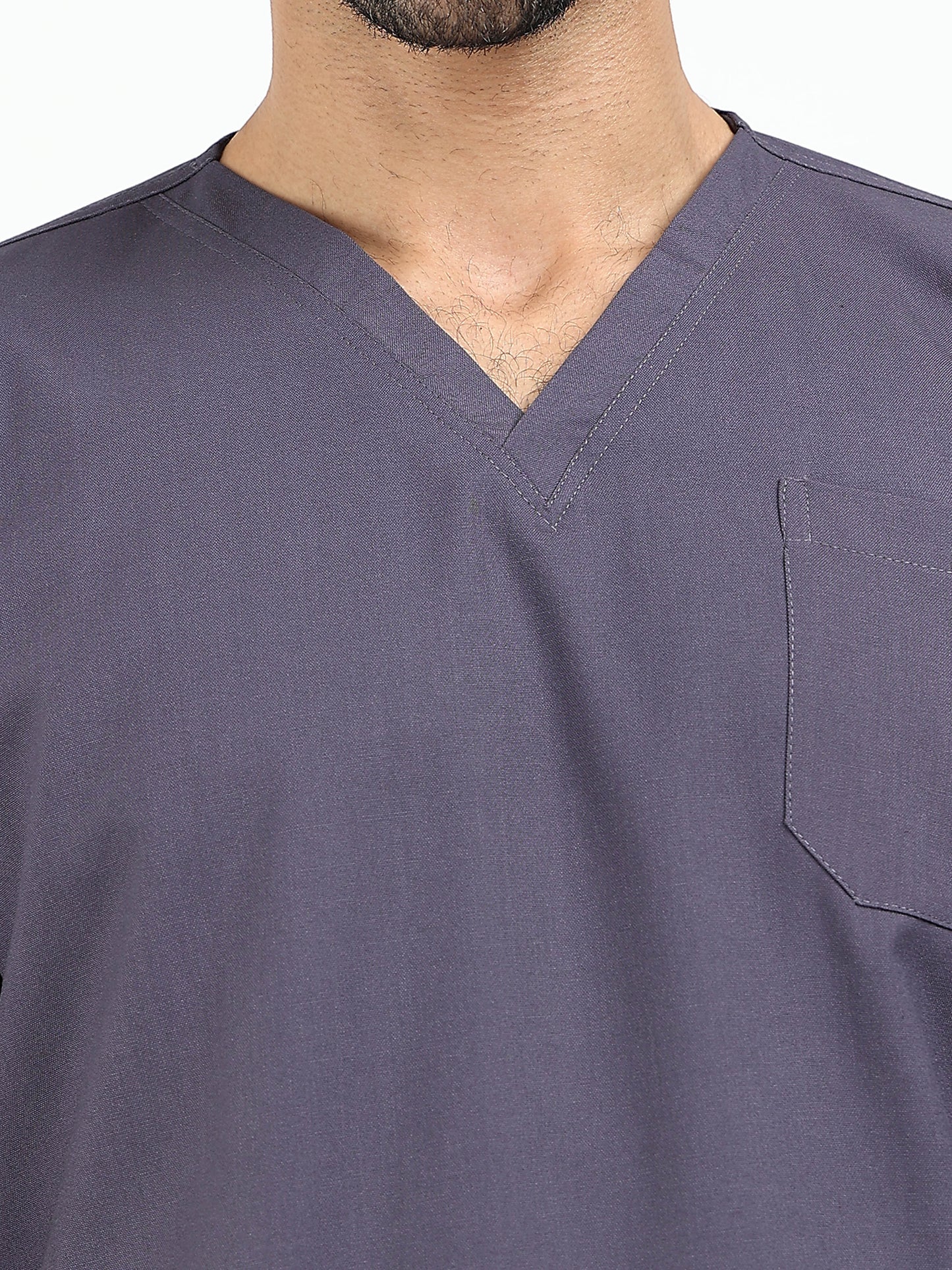 Men’s Heather Grey Medical Scrub Set – V-Neck Top & Straight Pants | Twill Fabric, Antibacterial & Durable – Eco Flex