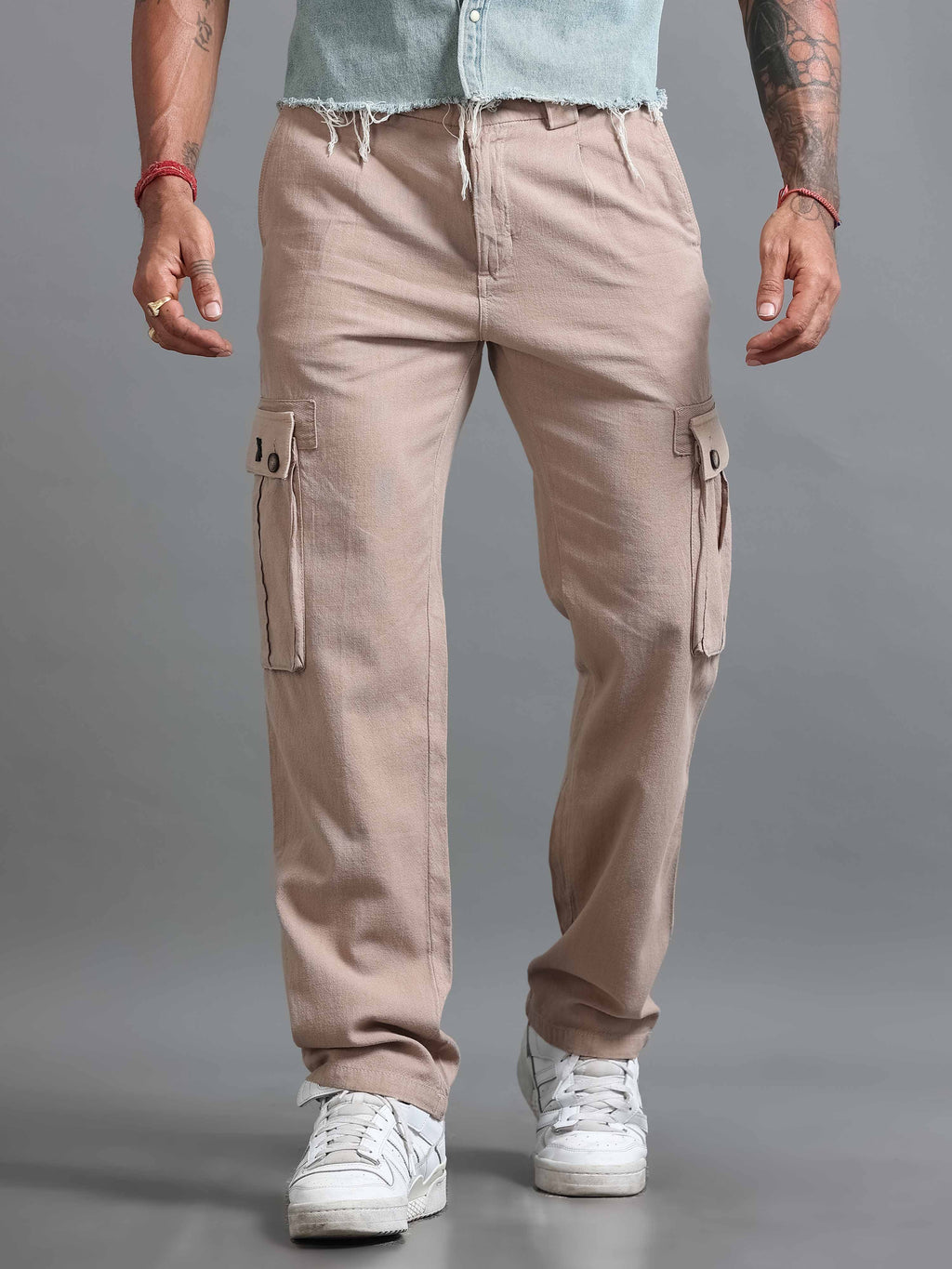 Nomade Utility Linen Cargo In Beige